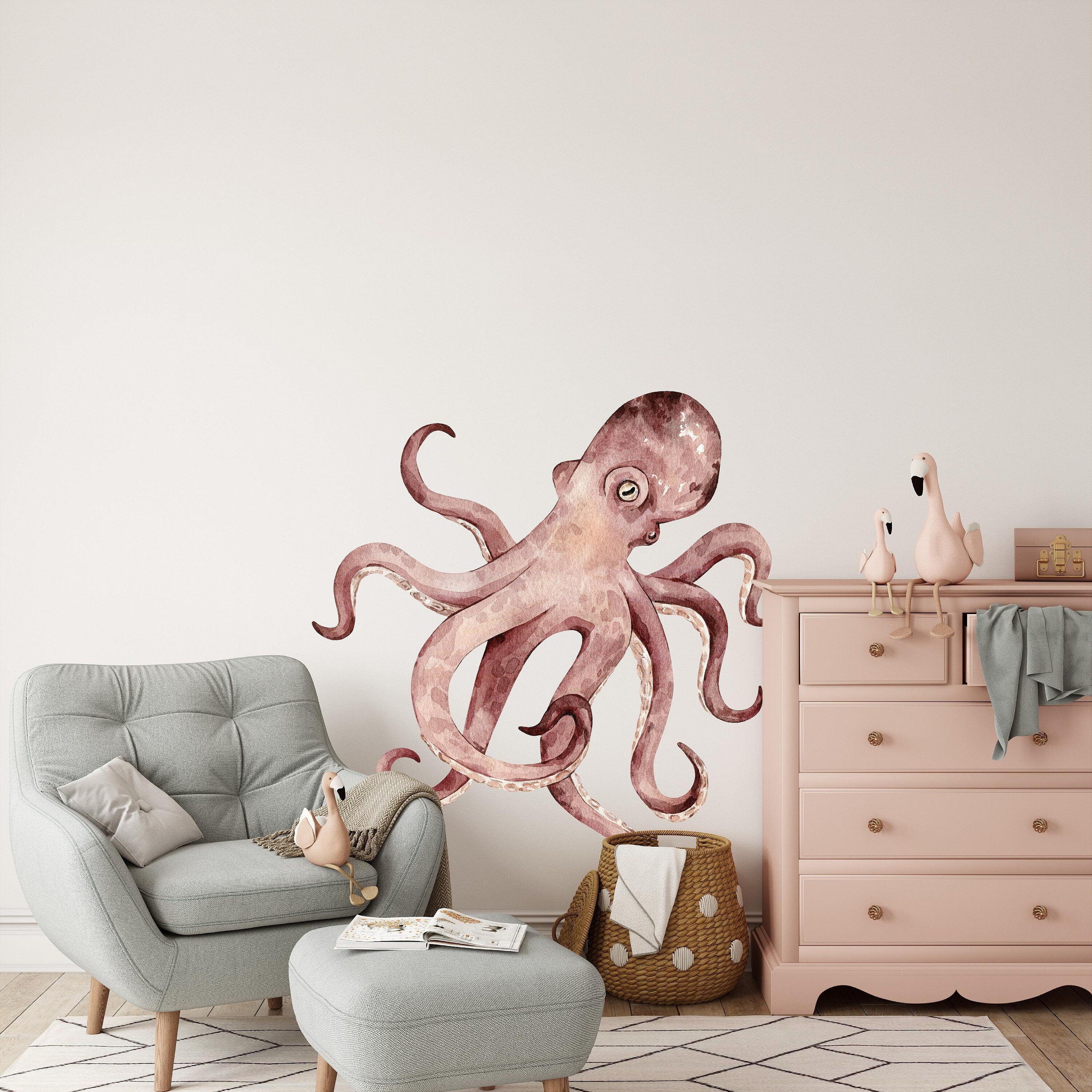 Octopus Fabric Wall Decal | Ocean Nursery Decor | Sea Life Nursery Wall Decal | Underwater Deep Sea Animal | Removable Fabric Decal
