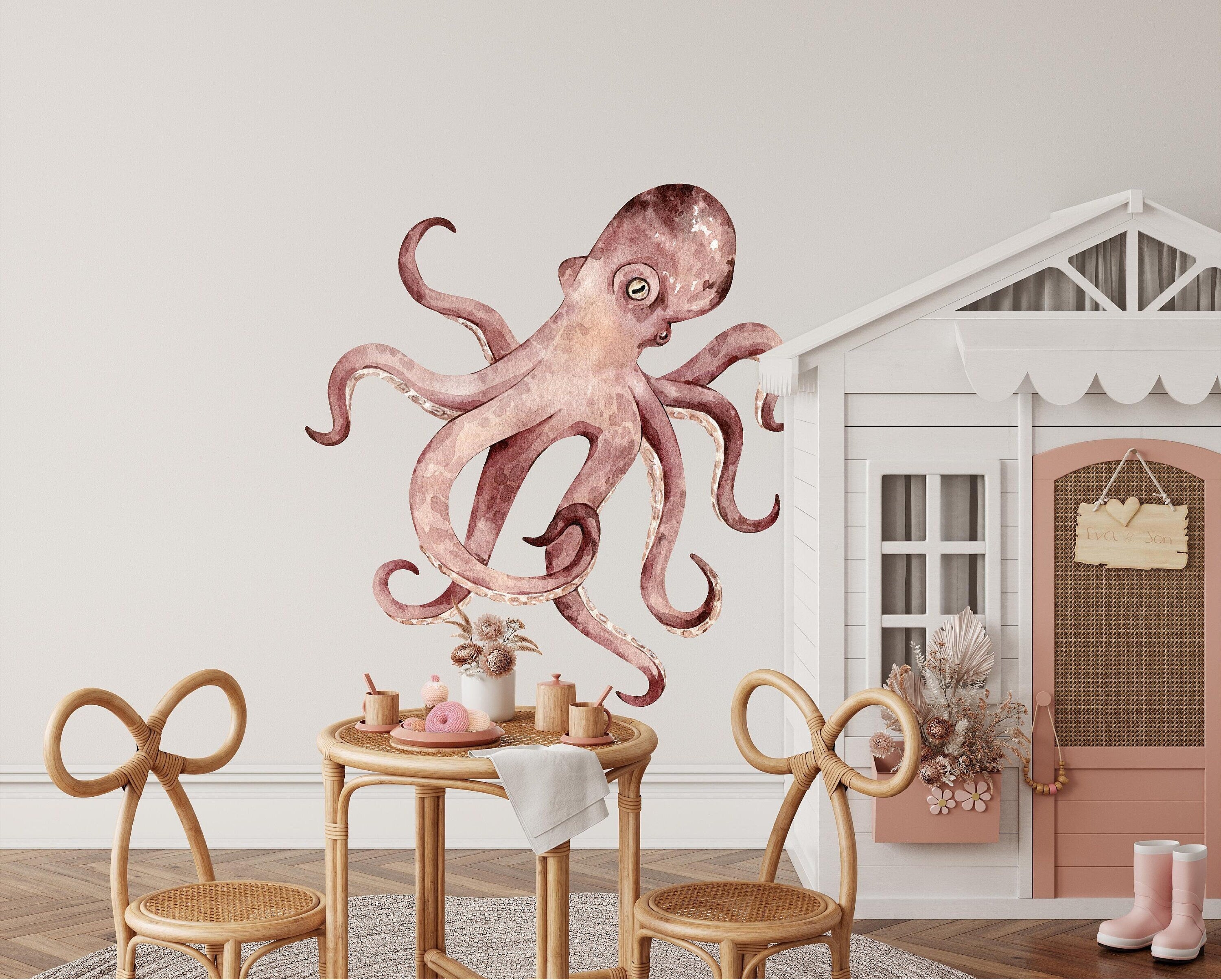 Octopus Fabric Wall Decal | Ocean Nursery Decor | Sea Life Nursery Wall Decal | Underwater Deep Sea Animal | Removable Fabric Decal