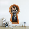 Wonderland 3d Keyhole Fabric Wall Decal - White Rabbit Holding Pocket Watch - Fantasy 3D Hole Wall Sticker - Removable & Repositionable