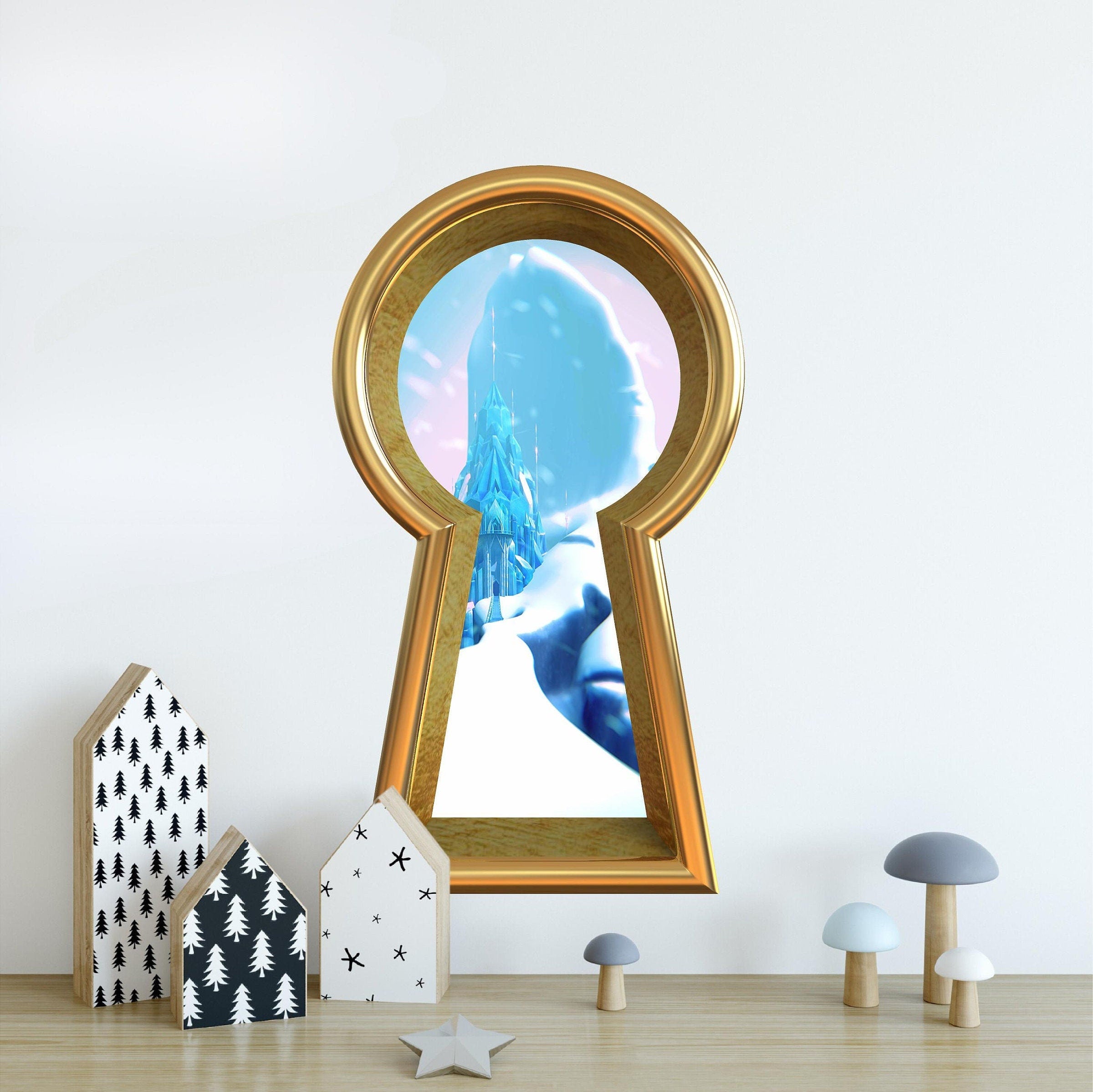 3d Keyhole Fabric Wall Decal - Frozen Ice Castle - Fairytale 3D Hole Wall Sticker - Removable & Repositionable