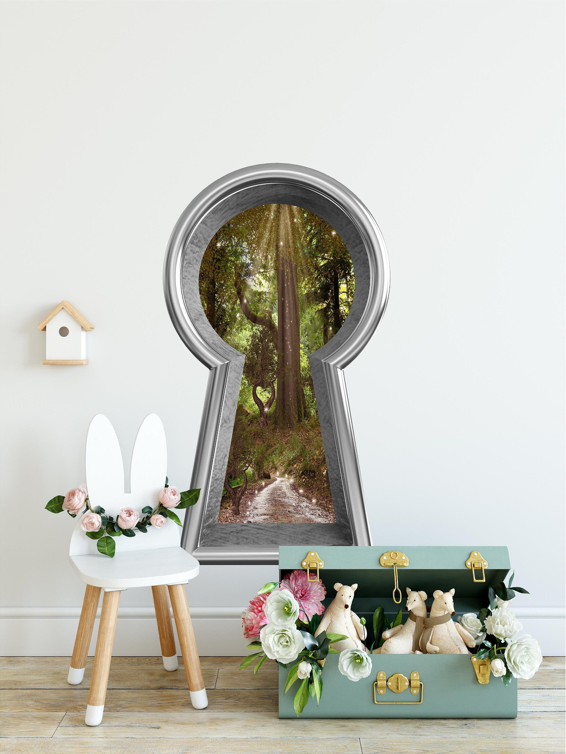 3d Keyhole Fabric Wall Decal - Dragonfly Enchanted Forest - 3D Keyhole Wall Sticker - Wonderland Decal - Removable & Repositionable