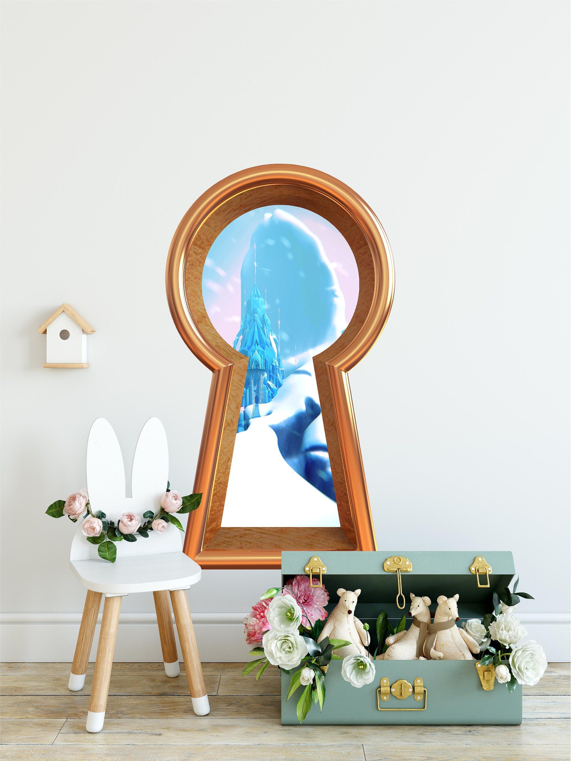 3d Keyhole Fabric Wall Decal - Frozen Ice Castle - Fairytale 3D Hole Wall Sticker - Removable & Repositionable
