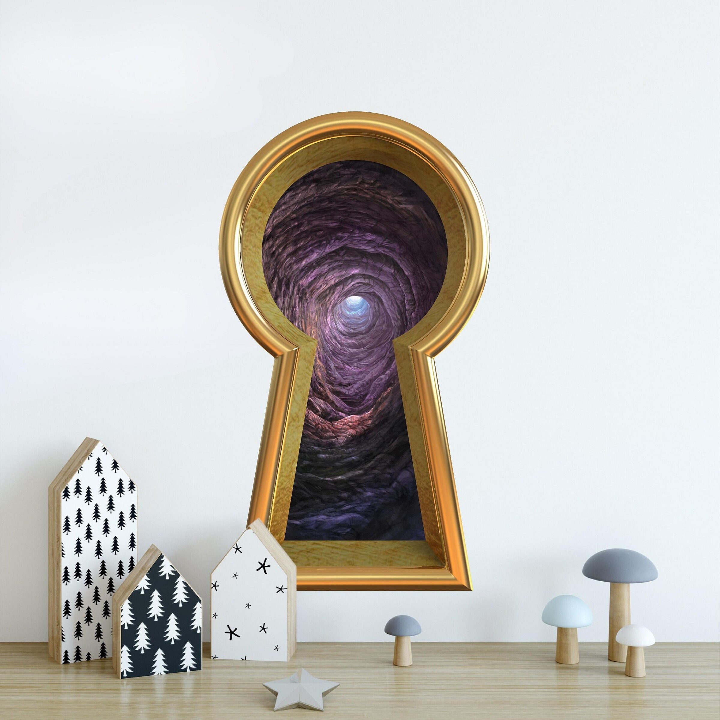 3d Keyhole Fabric Wall Decal - Down The Rabbit Hole - 3D Keyhole Wall Sticker - Wonderland Decal - Removable