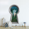 3d Keyhole Fabric Wall Decal - Unicorn In Enchanted Dark Forest - 3D Keyhole Wall Sticker - Wonderland Decal - Removable