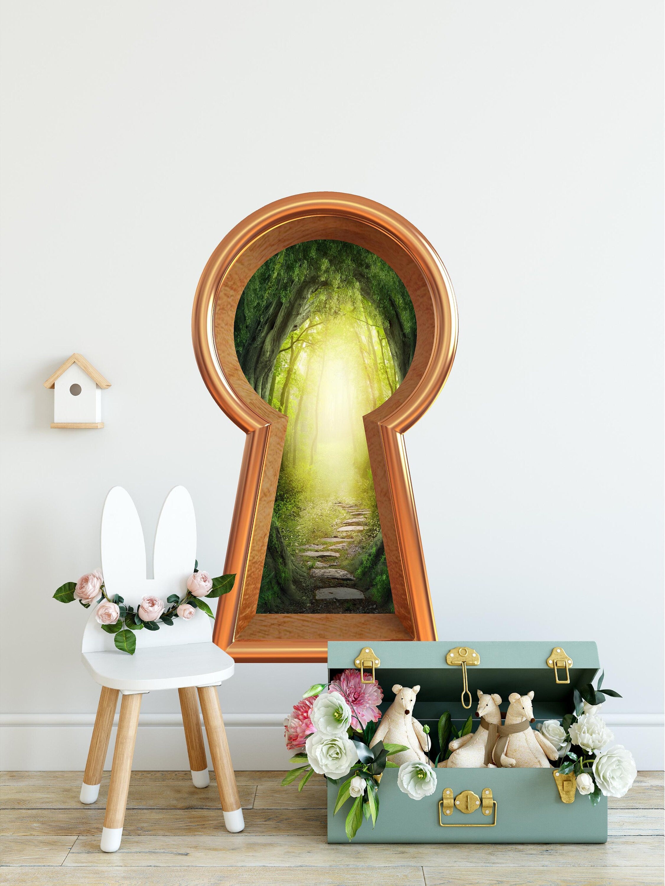 3d Keyhole Fabric Wall Decal - Path To Secret Garden - 3D Keyhole Wall Sticker - Wonderland Decal - Removable & Repositionable