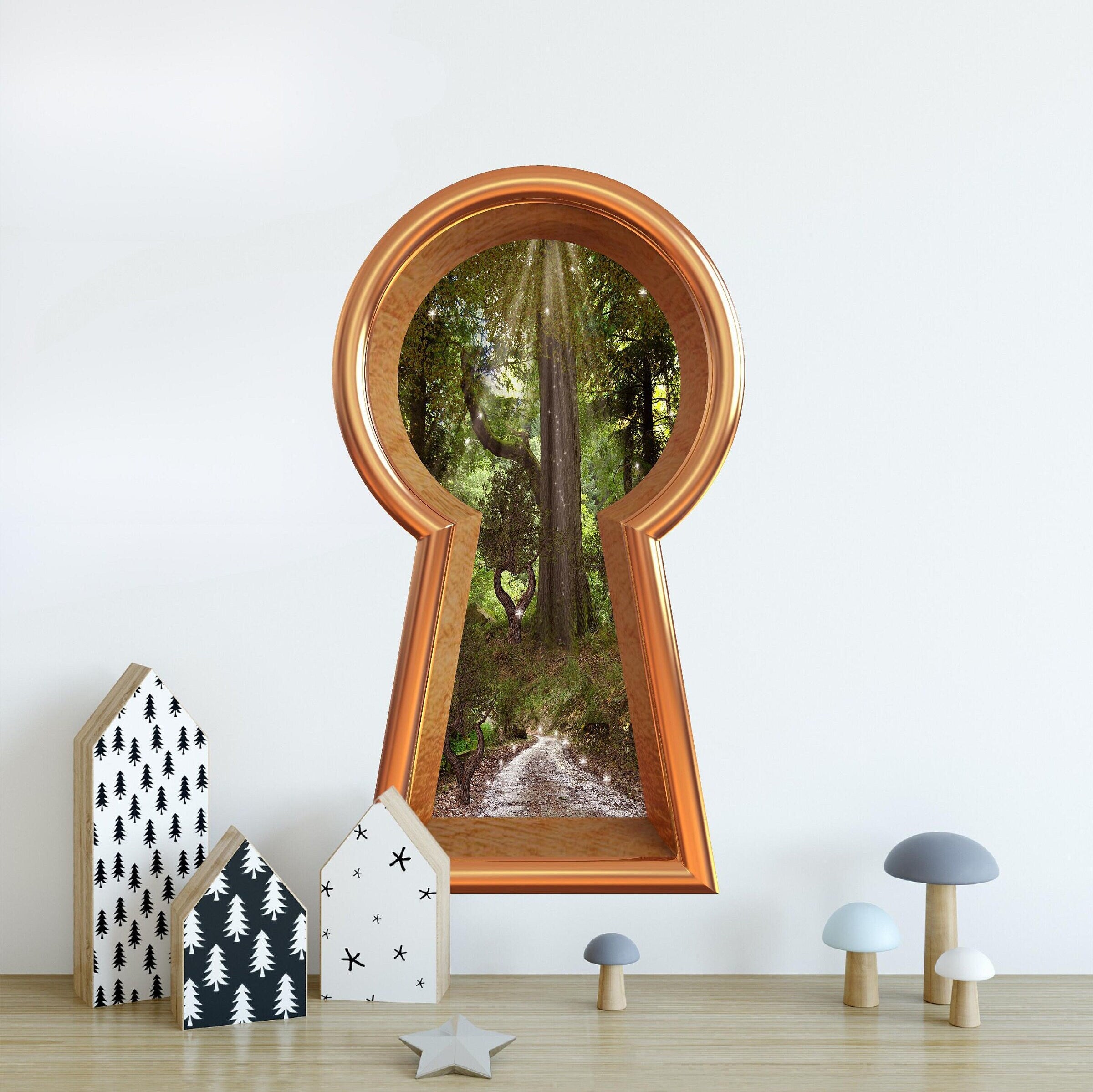 3d Keyhole Fabric Wall Decal - Dragonfly Enchanted Forest - 3D Keyhole Wall Sticker - Wonderland Decal - Removable & Repositionable
