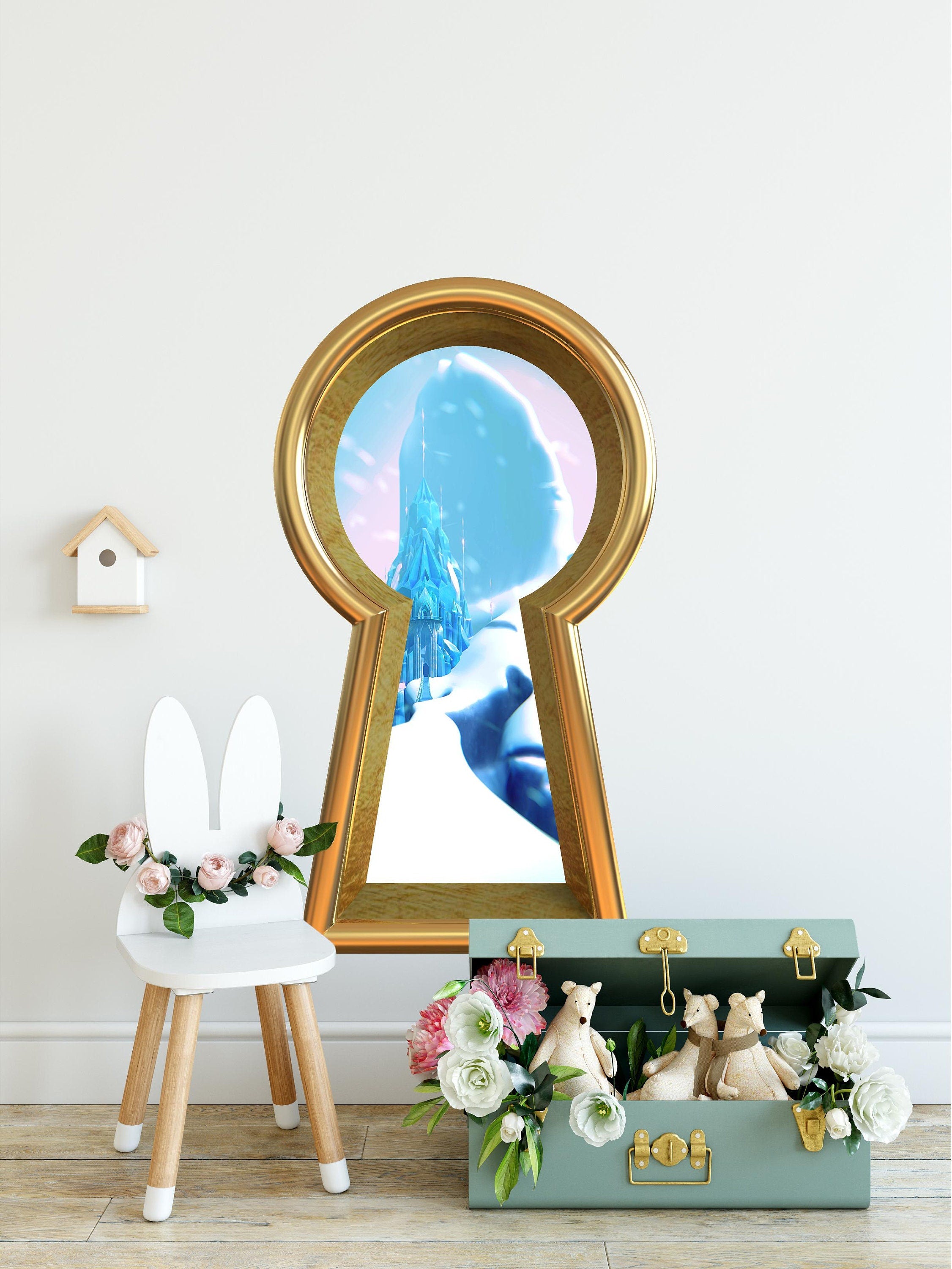 3d Keyhole Fabric Wall Decal - Frozen Ice Castle - Fairytale 3D Hole Wall Sticker - Removable & Repositionable
