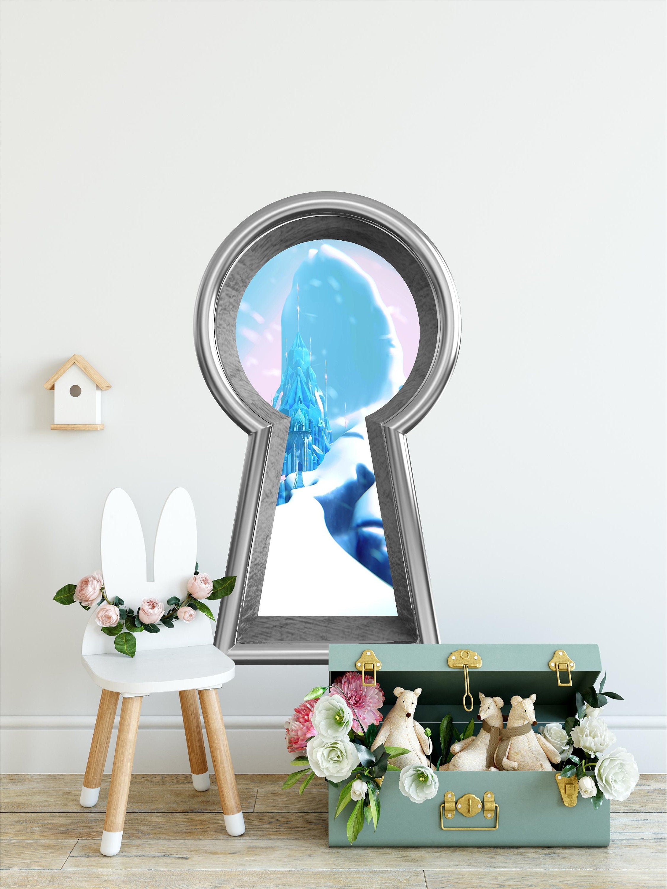 3d Keyhole Fabric Wall Decal - Frozen Ice Castle - Fairytale 3D Hole Wall Sticker - Removable & Repositionable