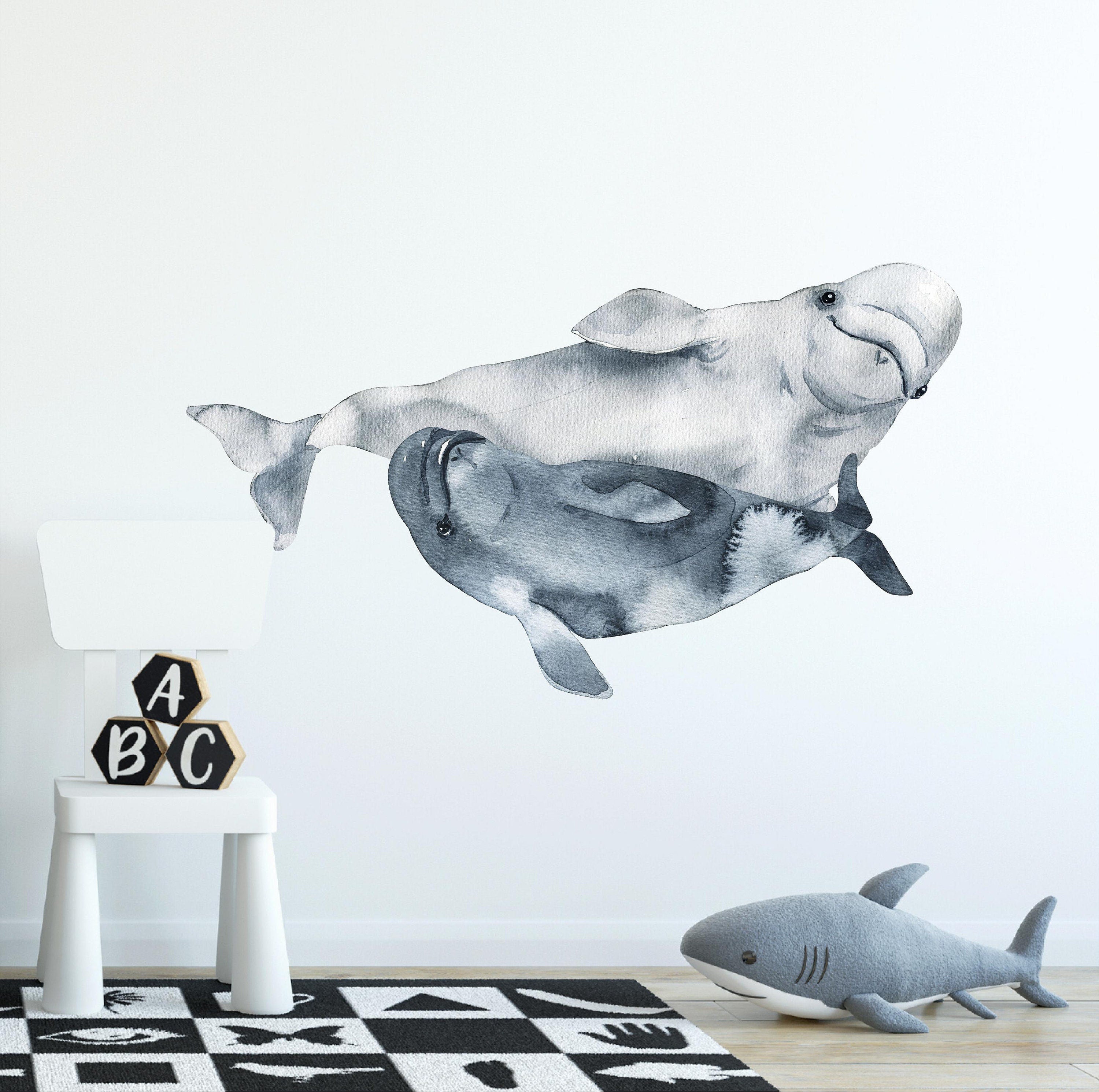 Beluga Whale Fabric Wall Decal, Ocean Nursery Decor, Mother & Baby Whales, Nursery Wall Decal, Underwater Deep Sea Animal, Removable Fabric