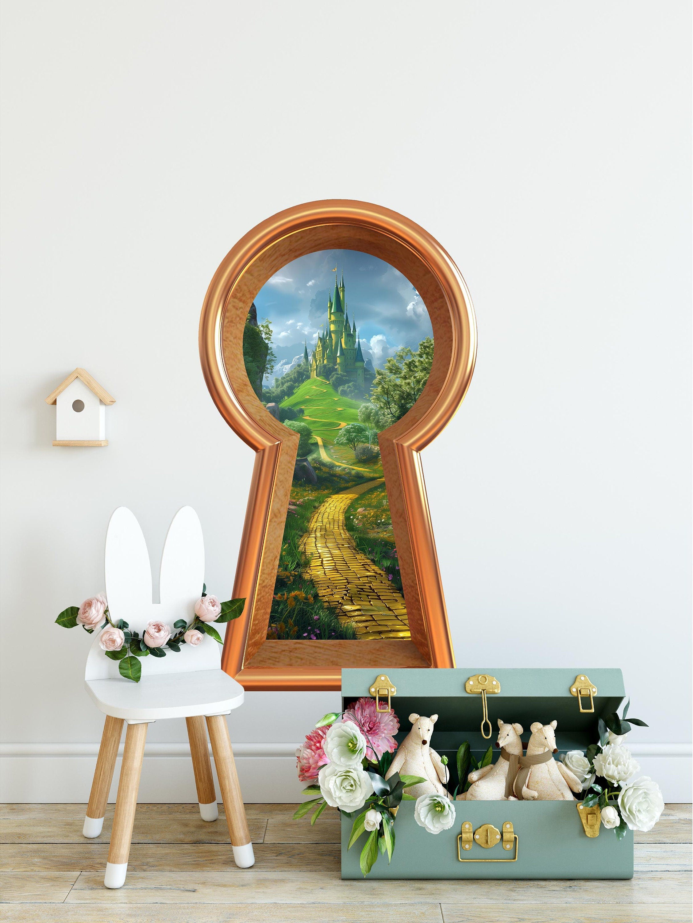Yellow Brick Road - 3d Keyhole Fabric Wall Decal - OZ Emerald City Castle - 3D Keyhole Wall Sticker - Wonderland Decal - Removable