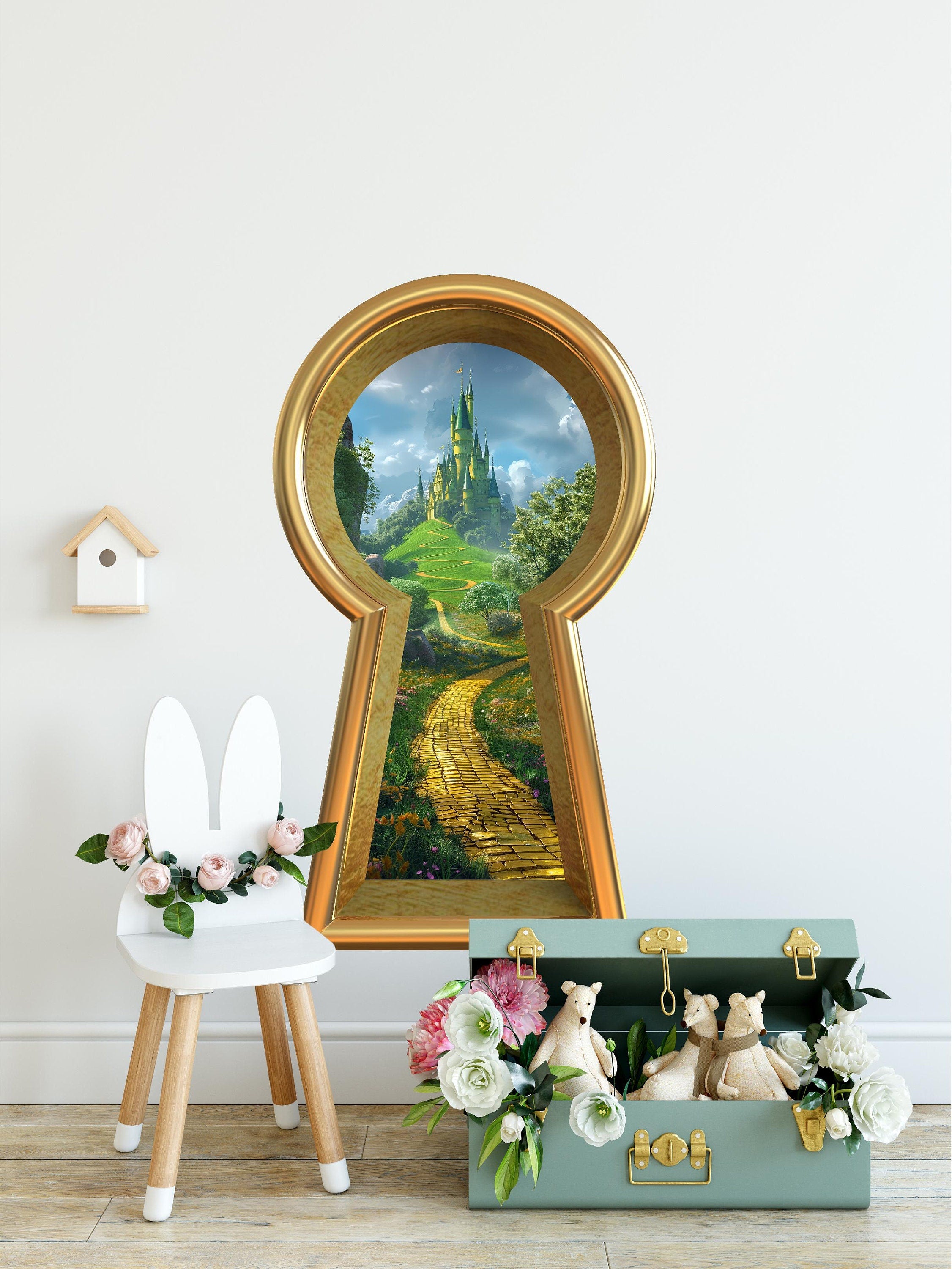 Yellow Brick Road - 3d Keyhole Fabric Wall Decal - OZ Emerald City Castle - 3D Keyhole Wall Sticker - Wonderland Decal - Removable