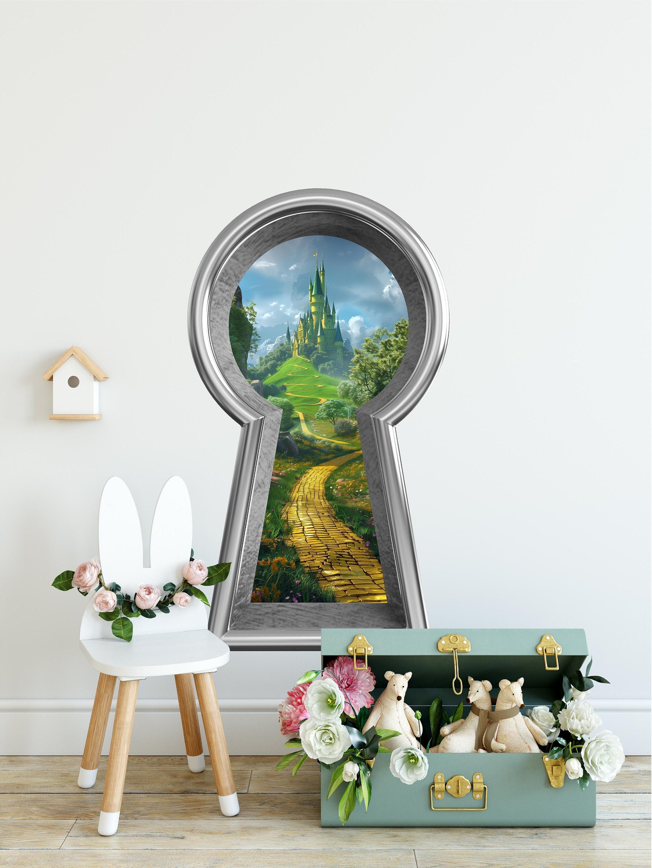 Yellow Brick Road - 3d Keyhole Fabric Wall Decal - OZ Emerald City Castle - 3D Keyhole Wall Sticker - Wonderland Decal - Removable