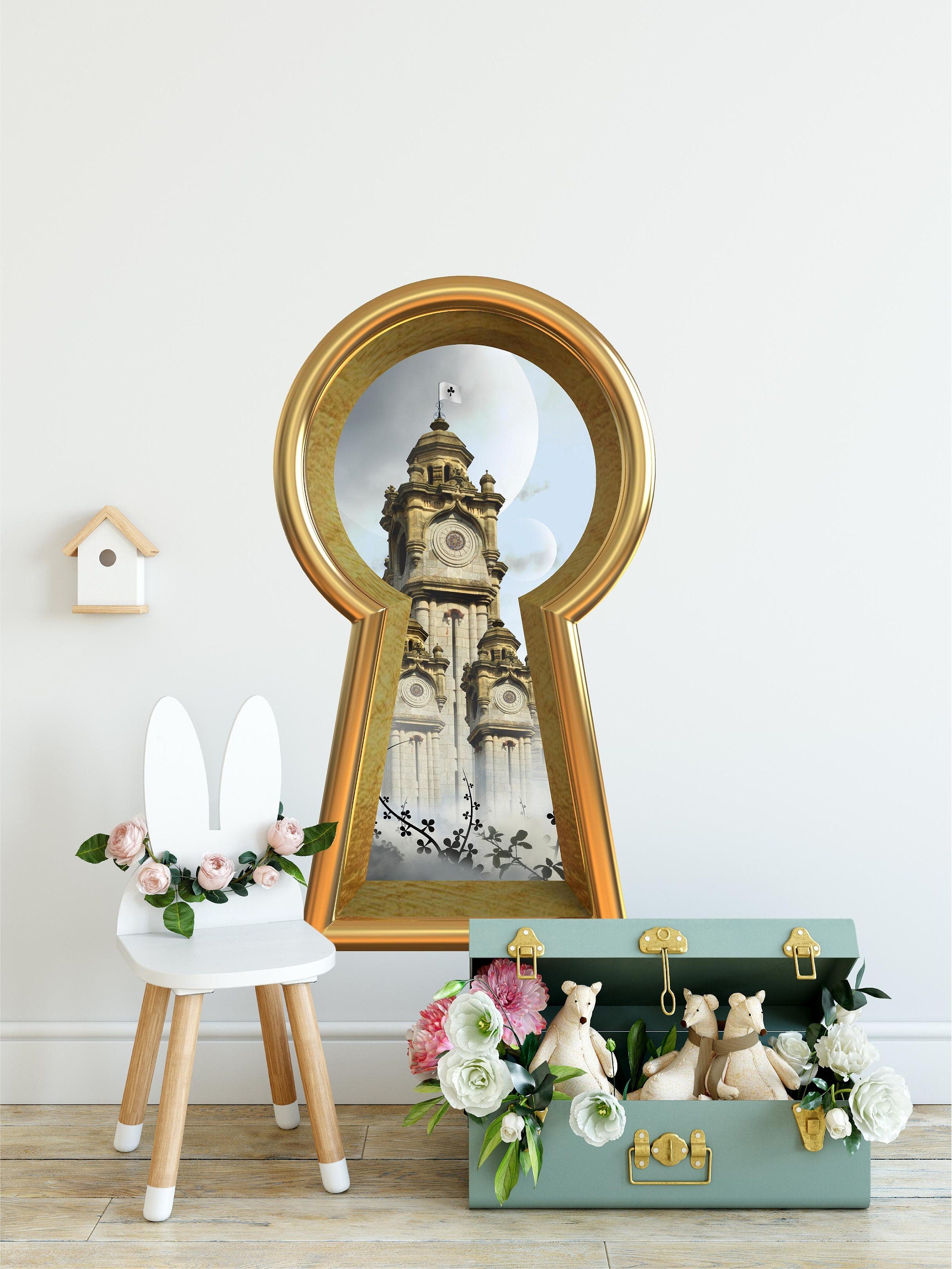 3D Keyhole Fabric Wall Decal - Wonderland Palace of Clubs - Removable Fabric Wall Sticker - 3d Keyhole Portal Wall Sticker