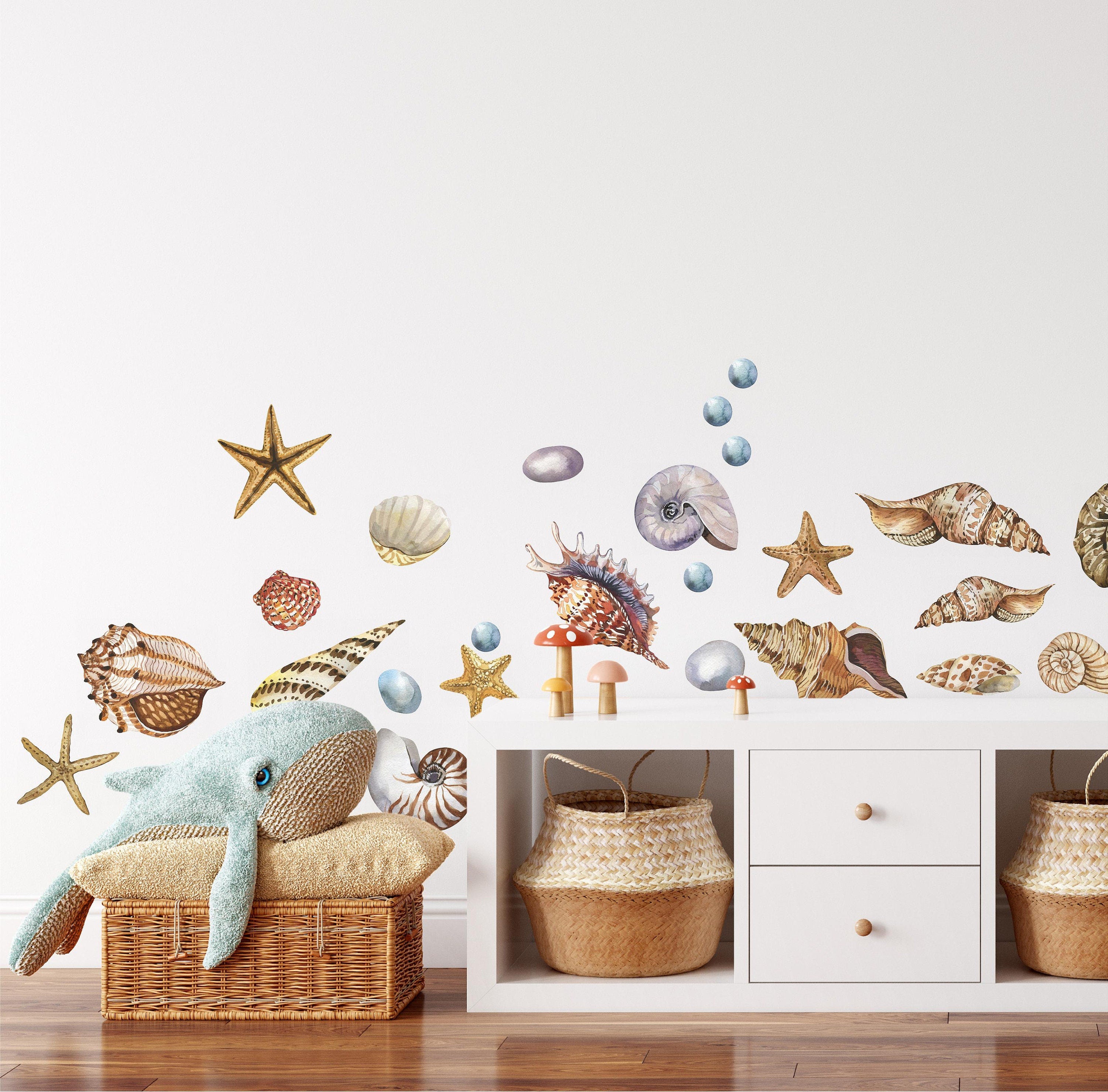 Beach Seashells Wall Decal Set Nautical Ocean Sea Shells Starfish Wall Sticker