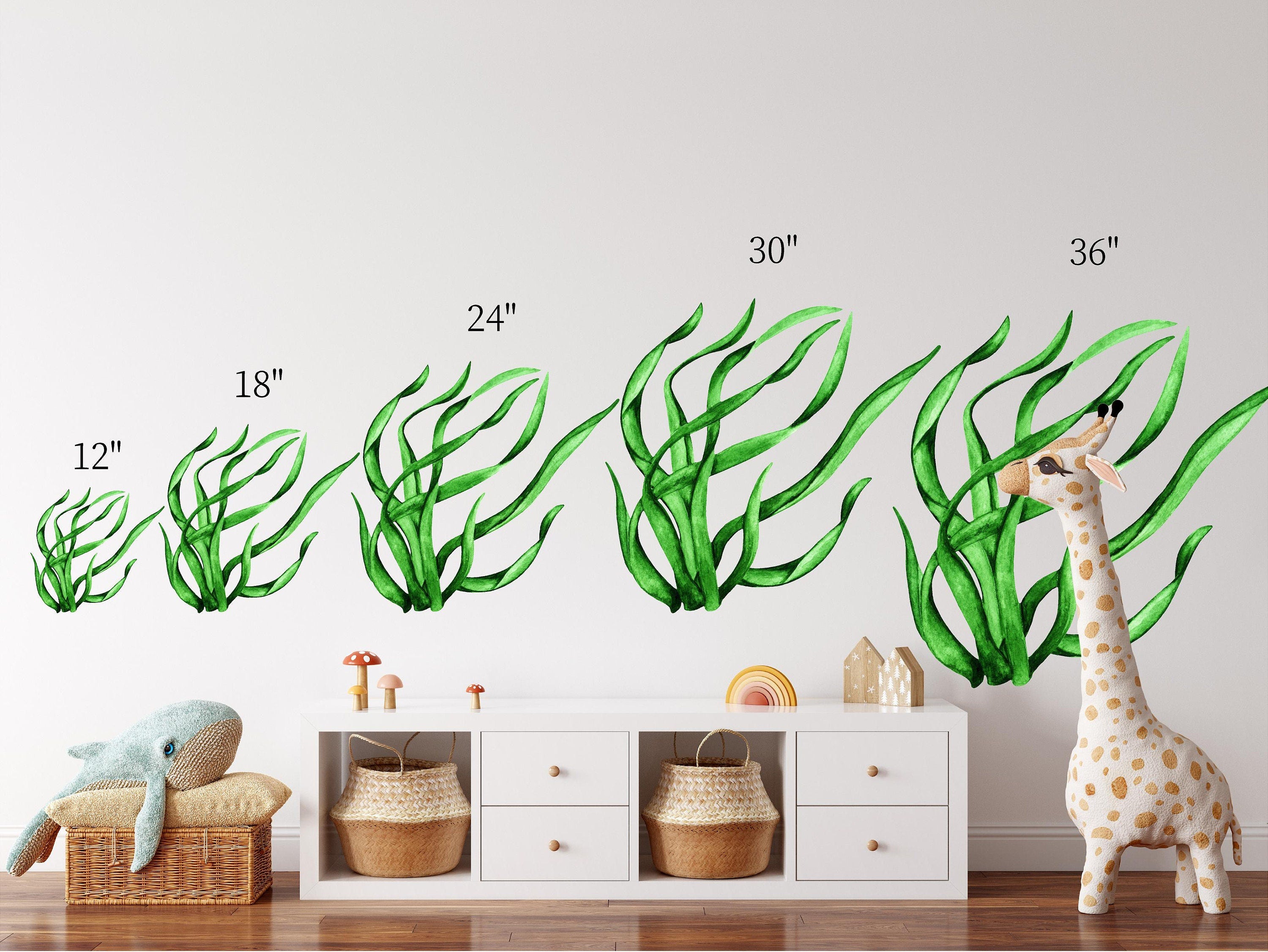 Green Seaweed #7 Wall Decal Deep Sea Ocean Algae Removable Fabric Wall Art Sticker