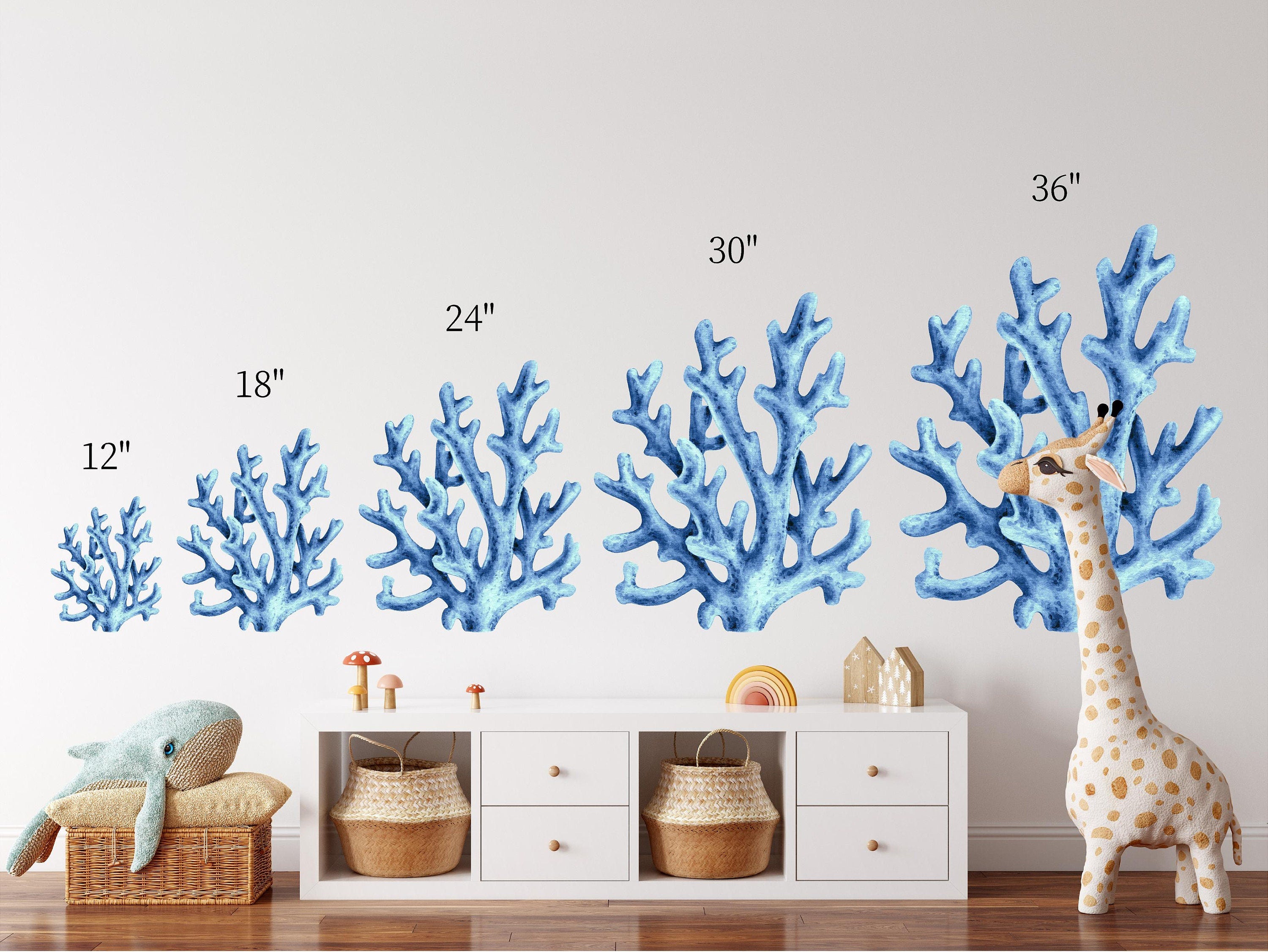 Baby Blue Coral Wall Decal Ocean Sea Coral Reef Removable Fabric Wall Sticker