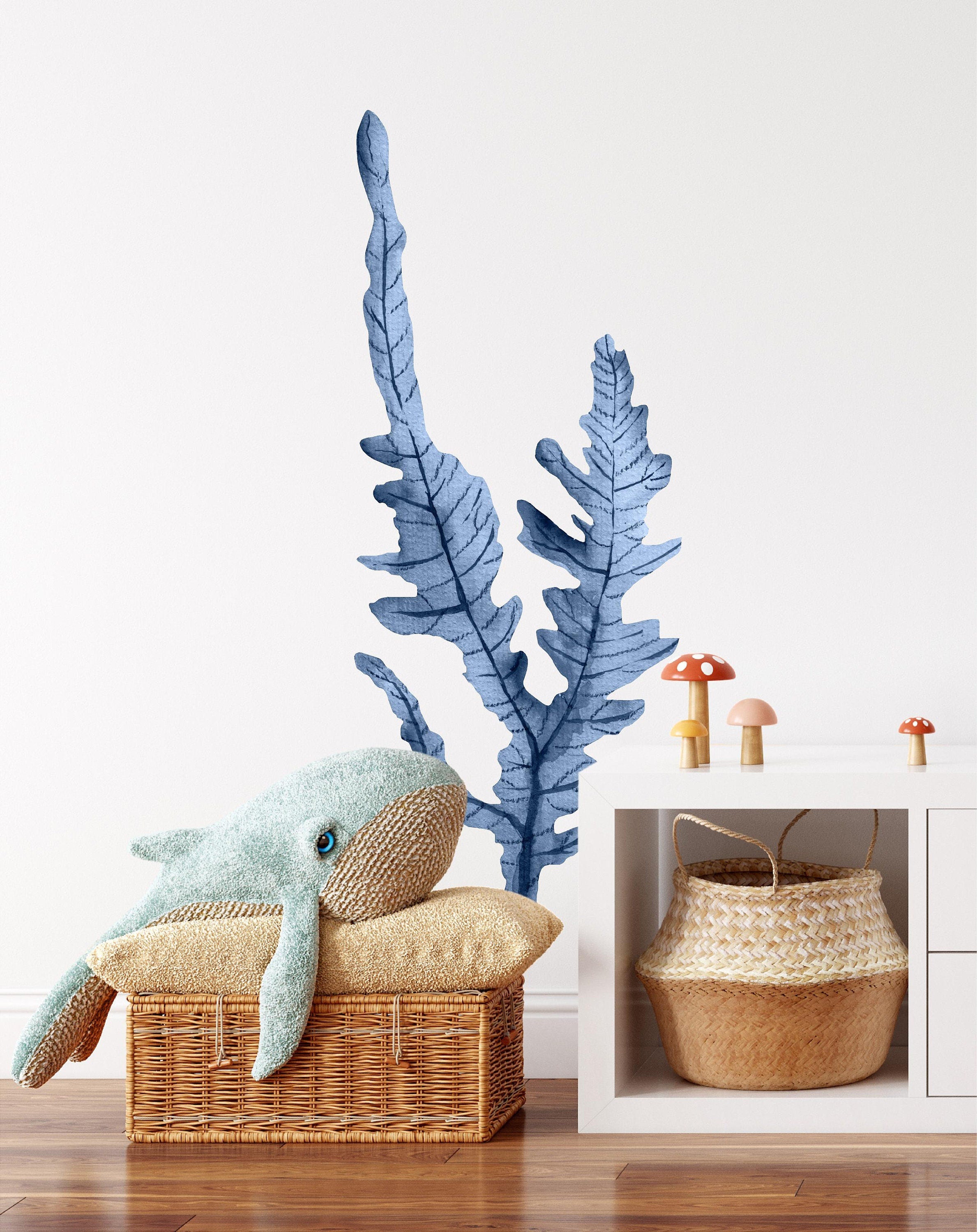 Watercolor Navy Blue Seaweed Wall Decal Ocean Sea Life Removable Fabric Wall Sticker