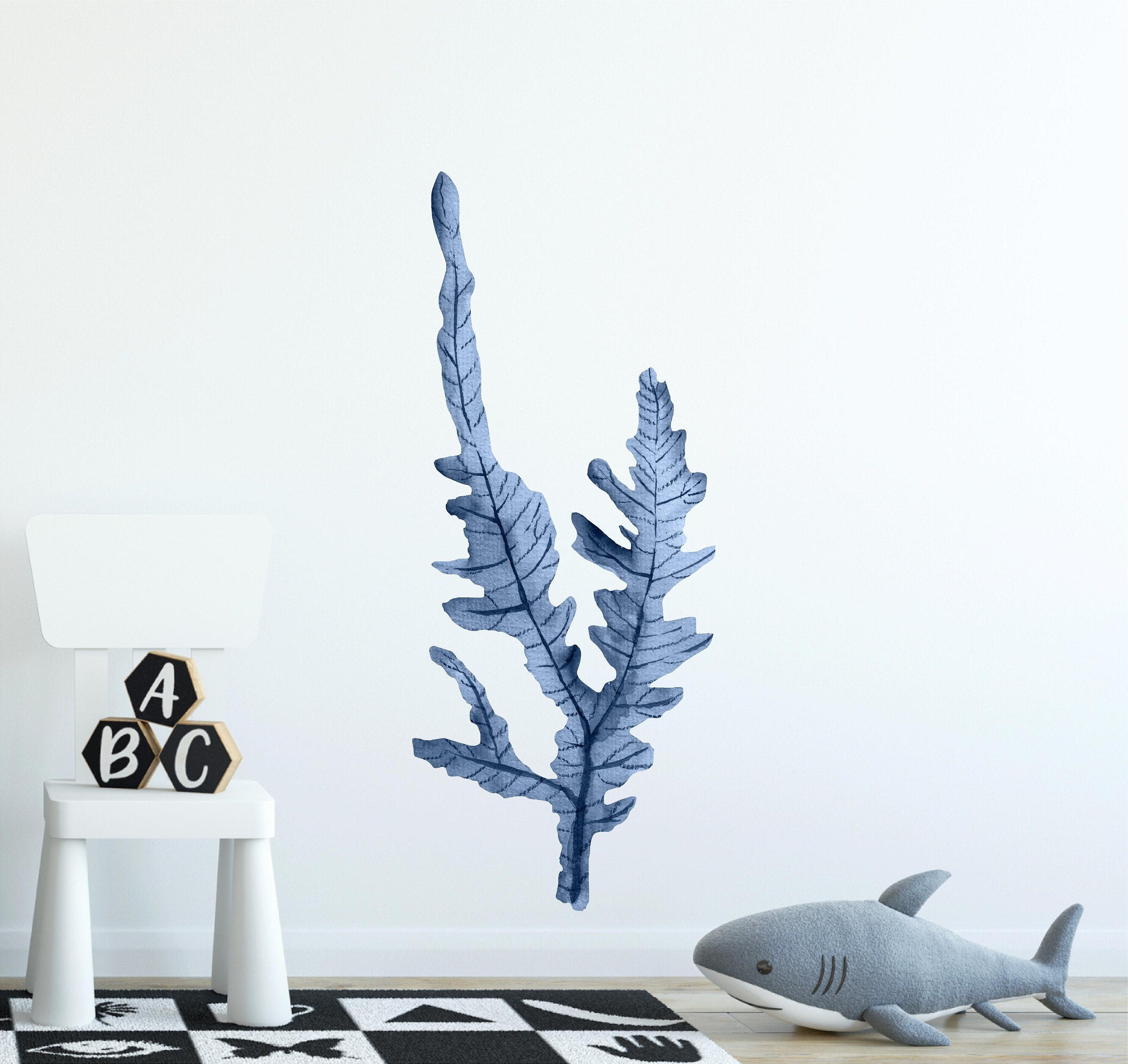 Watercolor Navy Blue Seaweed Wall Decal Ocean Sea Life Removable Fabric Wall Sticker