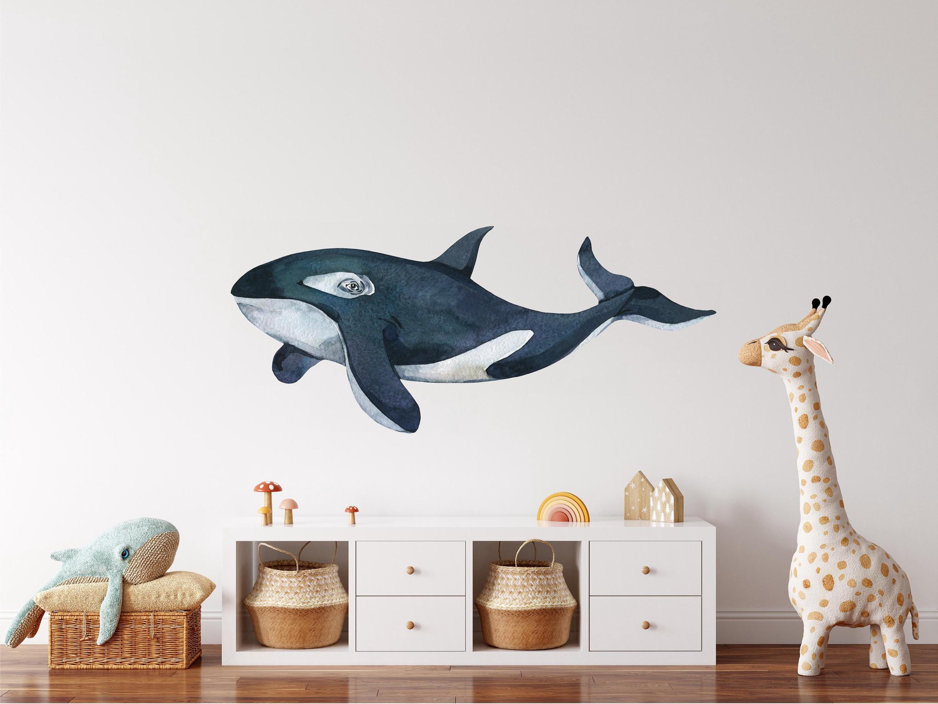 Whimsical Orca Killer Whale Wall Decal Sticker Removable | Whale Nursery Decor | Repositionable Fabric Decal | Peel and Stick