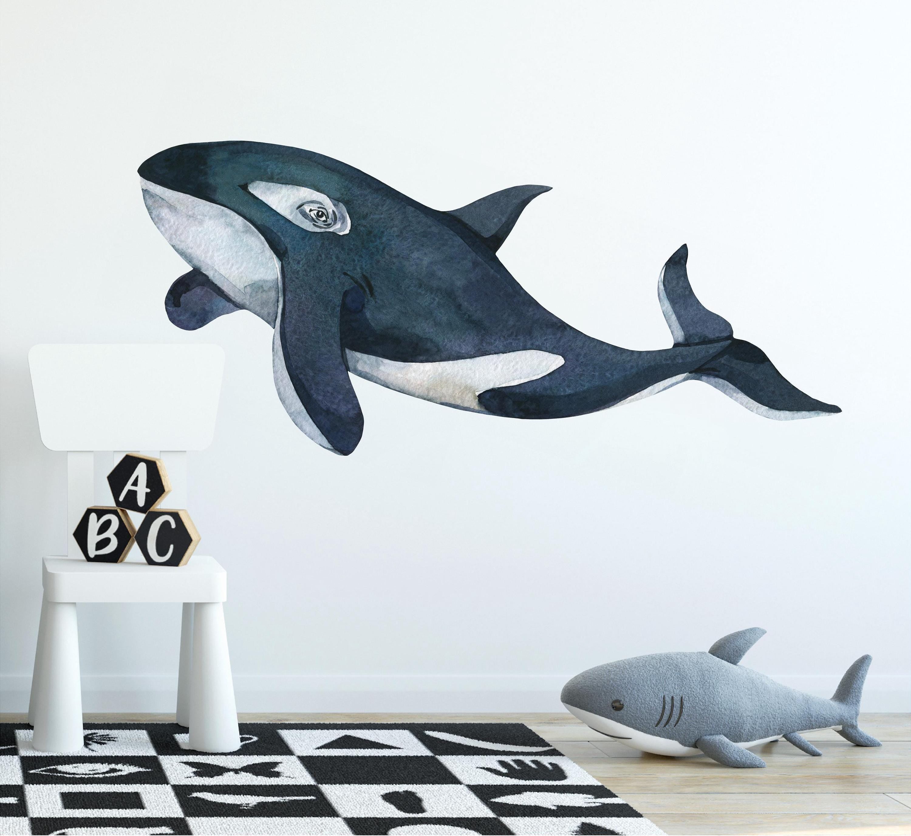 Whimsical Orca Killer Whale Wall Decal Sticker Removable | Whale Nursery Decor | Repositionable Fabric Decal | Peel and Stick