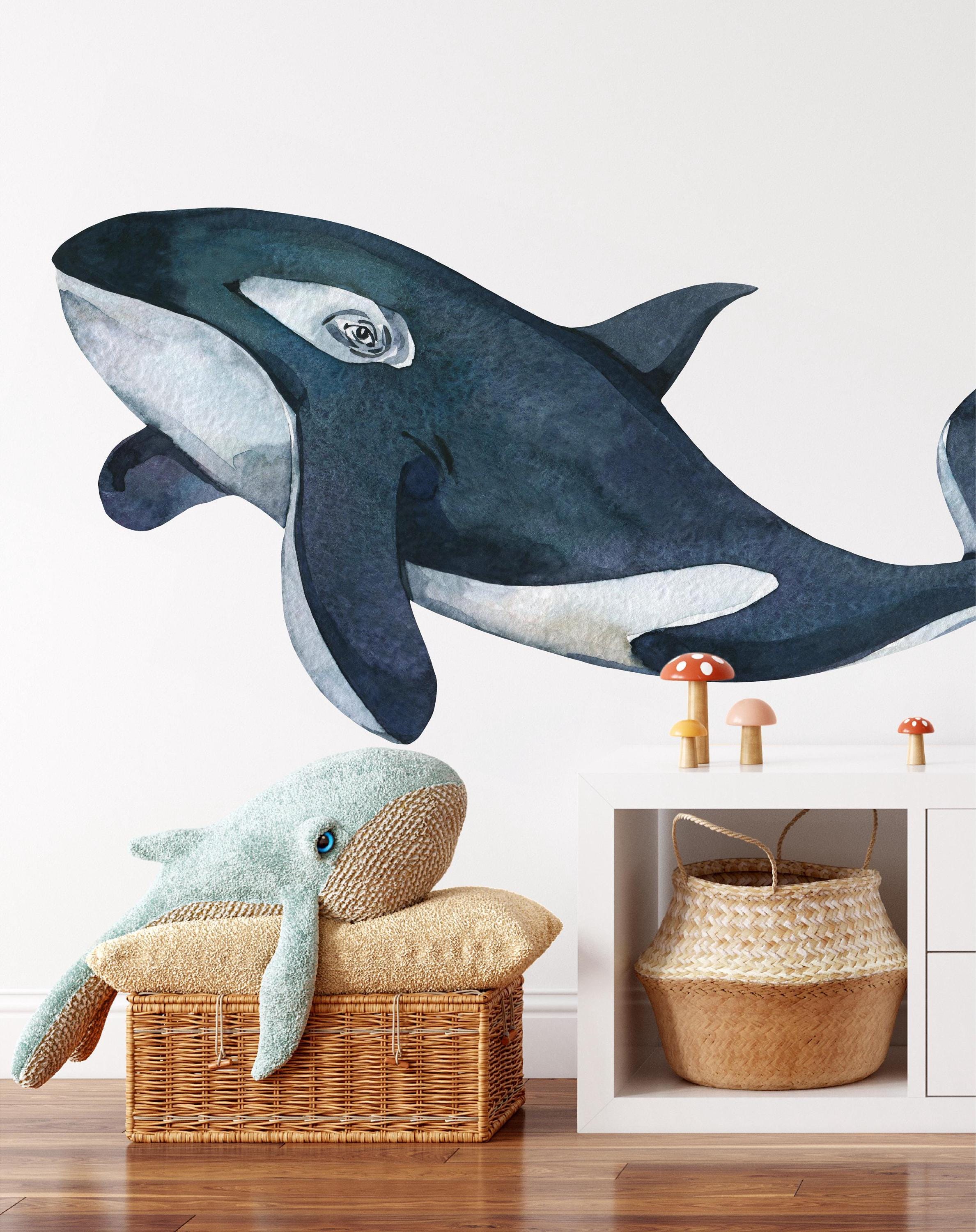 Whimsical Orca Killer Whale Wall Decal Sticker Removable | Whale Nursery Decor | Repositionable Fabric Decal | Peel and Stick
