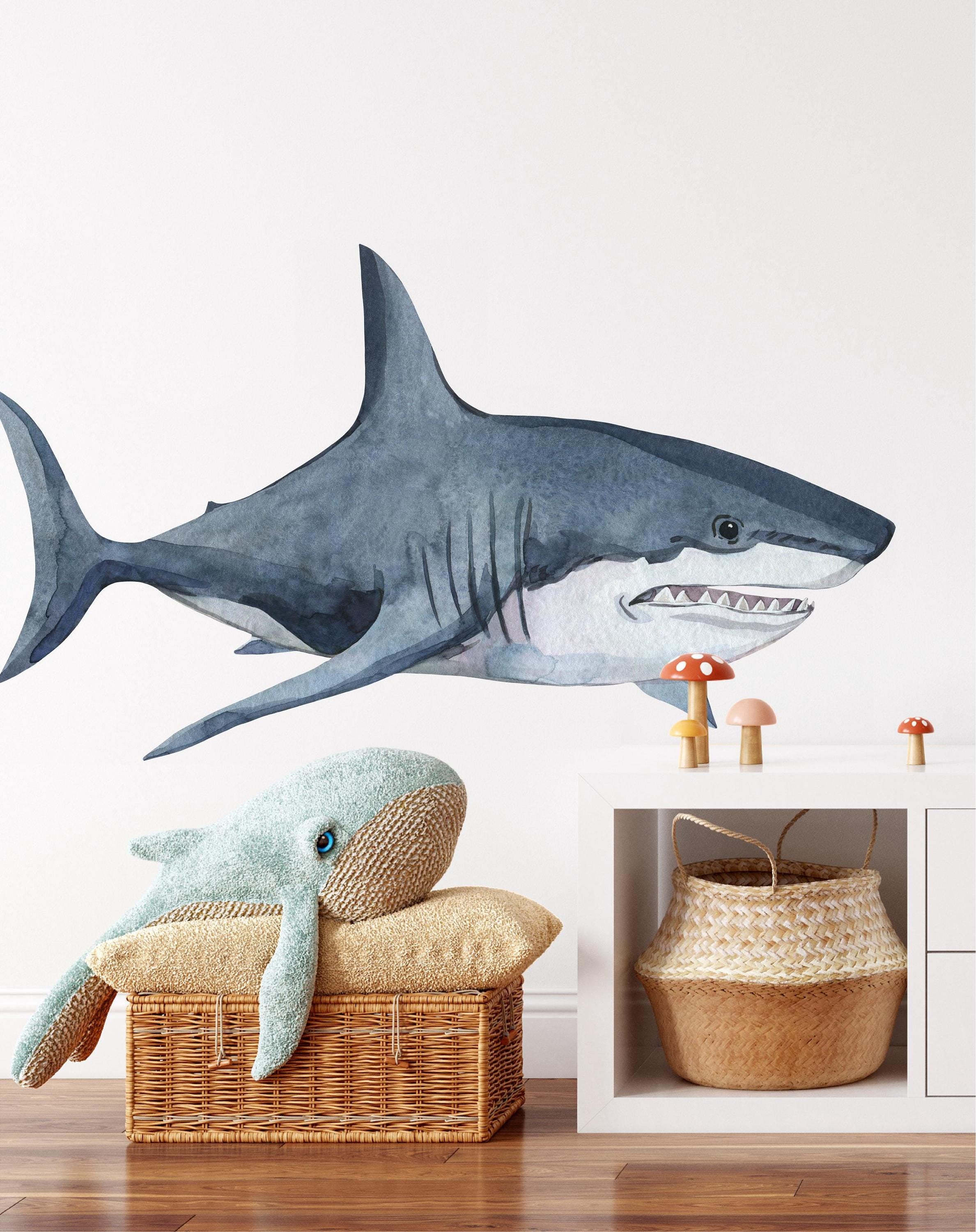 Whimsical Ocean Great White Shark Wall Decal Sticker Removable | Sea Nursery Decor | Repositionable Fabric Decal | Peel and Stick