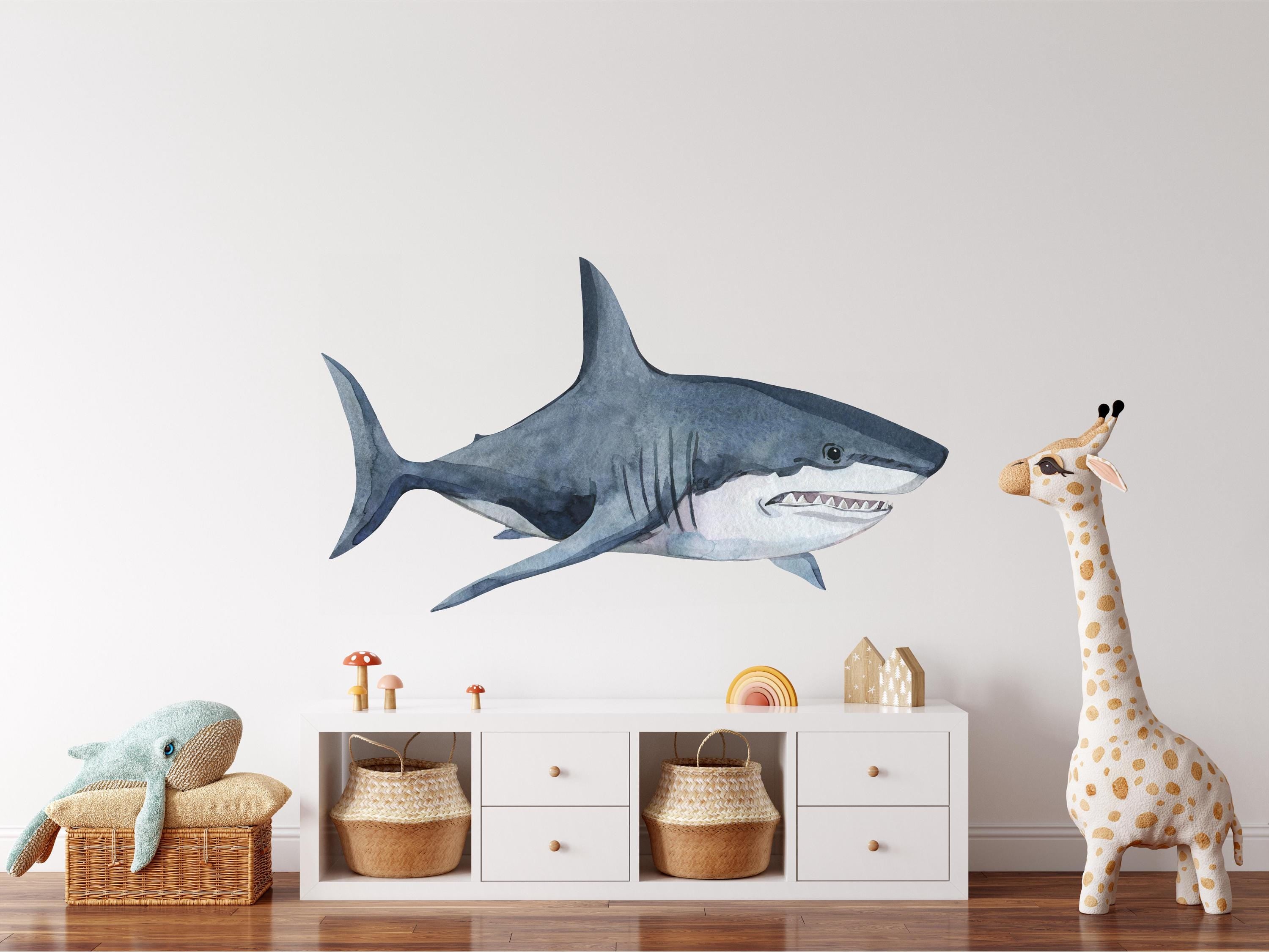 Whimsical Ocean Great White Shark Wall Decal Sticker Removable | Sea Nursery Decor | Repositionable Fabric Decal | Peel and Stick