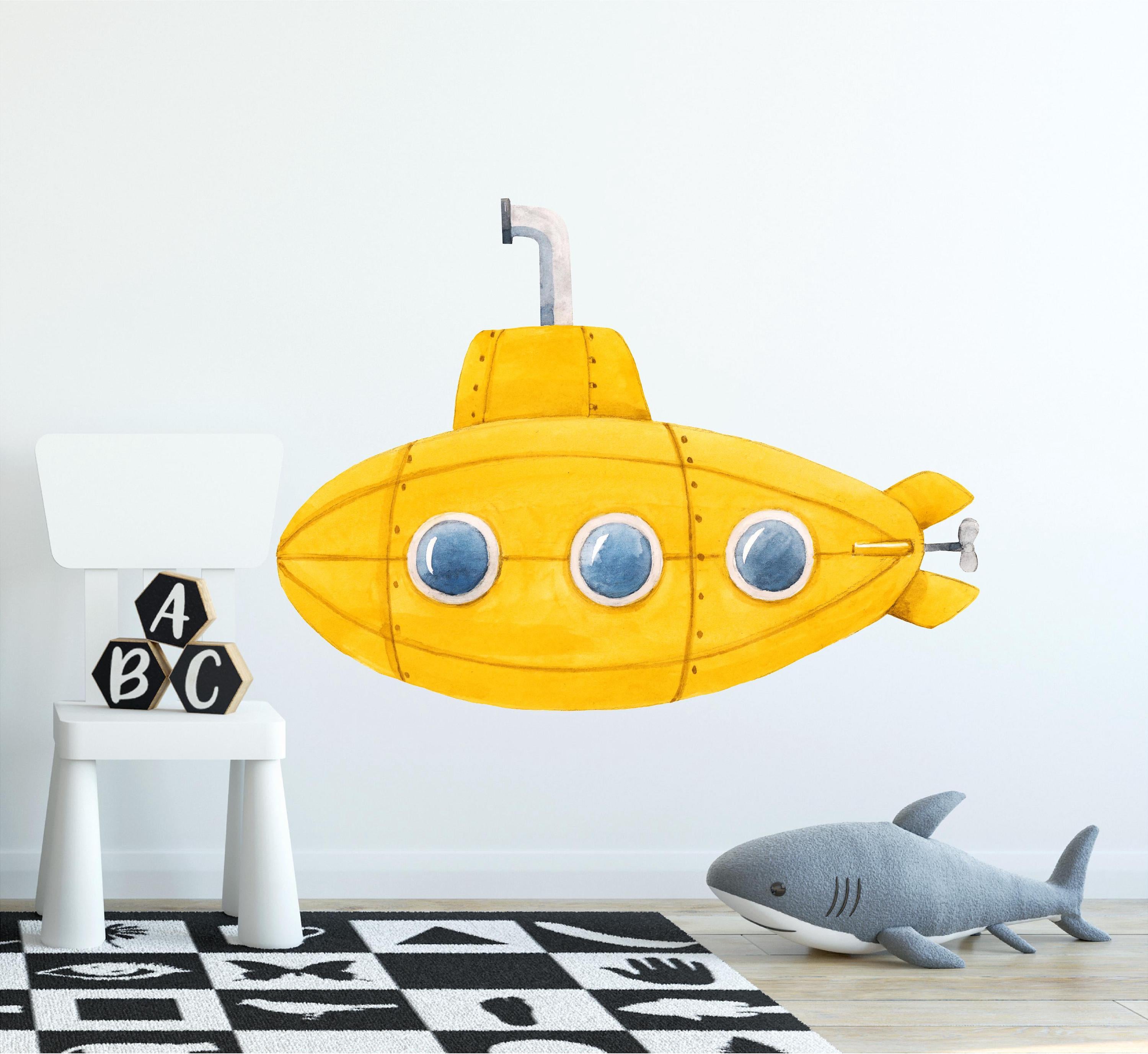 Yellow Submarine Wall Decal Ocean Adventure Wall Sticker Deep Sea Boat Wall Art for Kids Room Nursery Decor