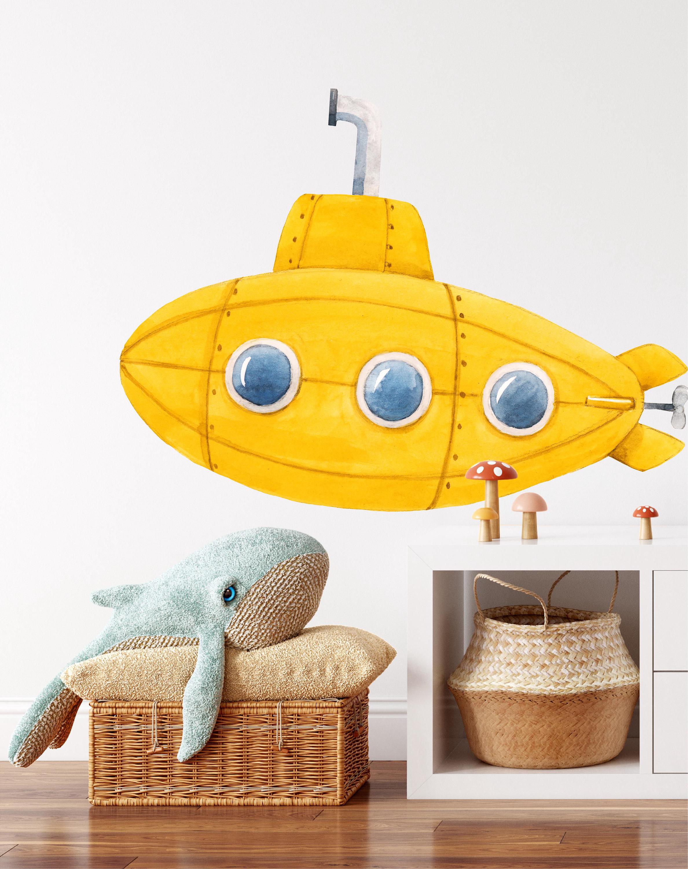 Yellow Submarine Wall Decal Ocean Adventure Wall Sticker Deep Sea Boat Wall Art for Kids Room Nursery Decor