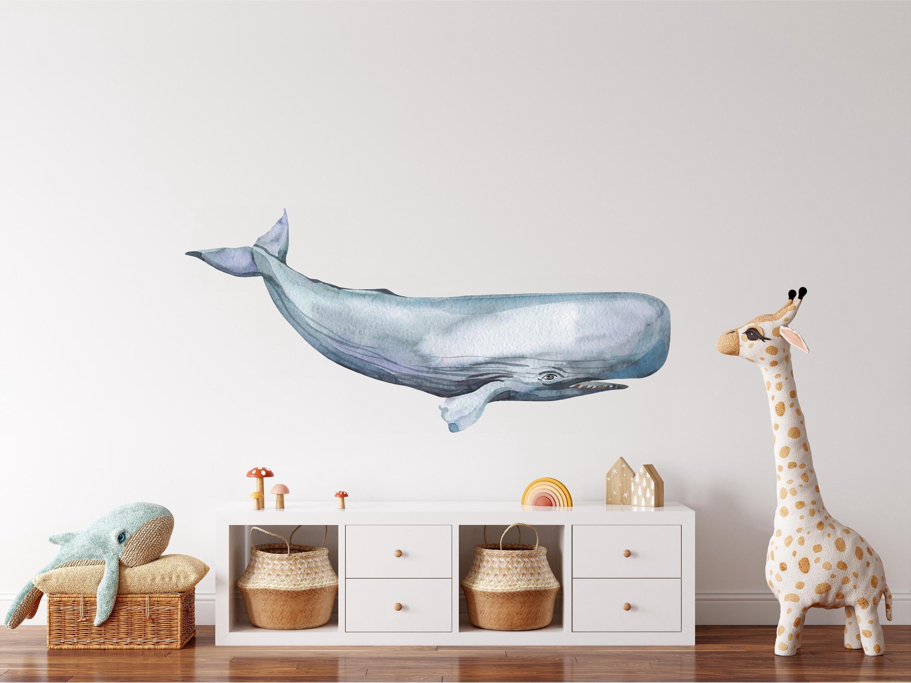 Whimsical Sperm Whale Wall Decal Sticker Removable | Ocean Sea Whale Nursery Decor | Repositionable Fabric Decal | Peel and Stick