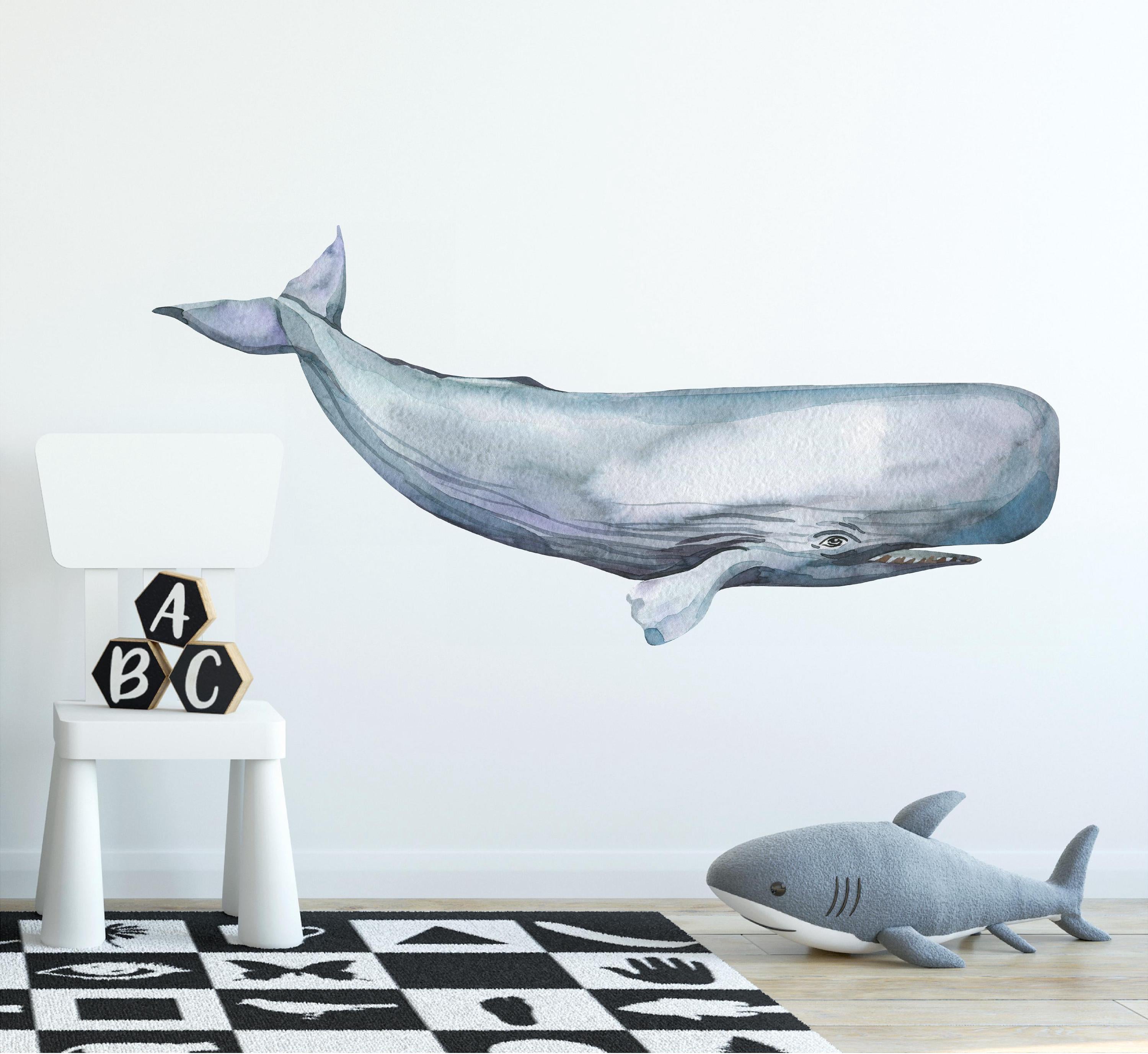 Whimsical Sperm Whale Wall Decal Sticker Removable | Ocean Sea Whale Nursery Decor | Repositionable Fabric Decal | Peel and Stick
