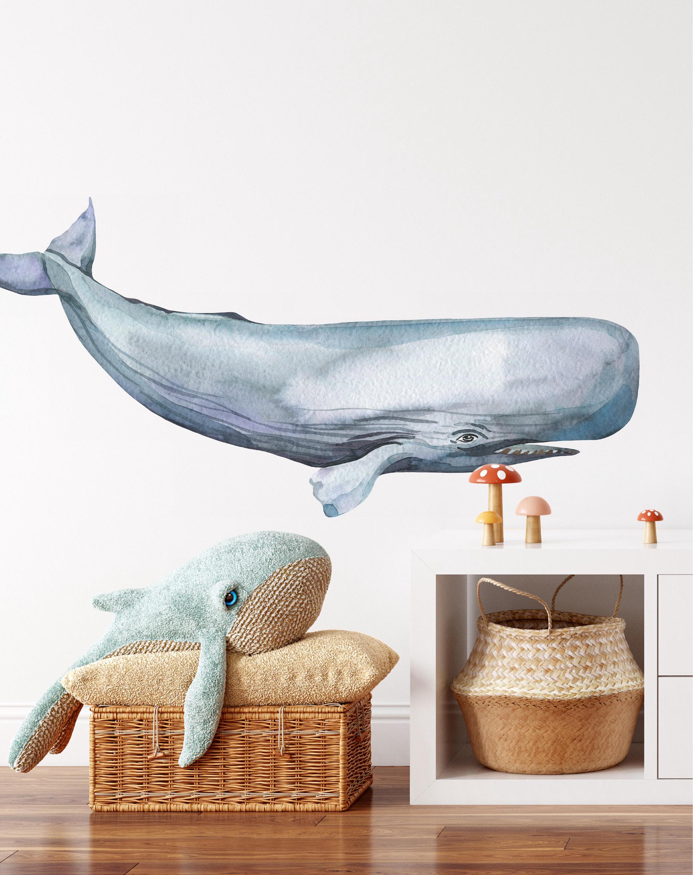 Whimsical Sperm Whale Wall Decal Sticker Removable | Ocean Sea Whale Nursery Decor | Repositionable Fabric Decal | Peel and Stick