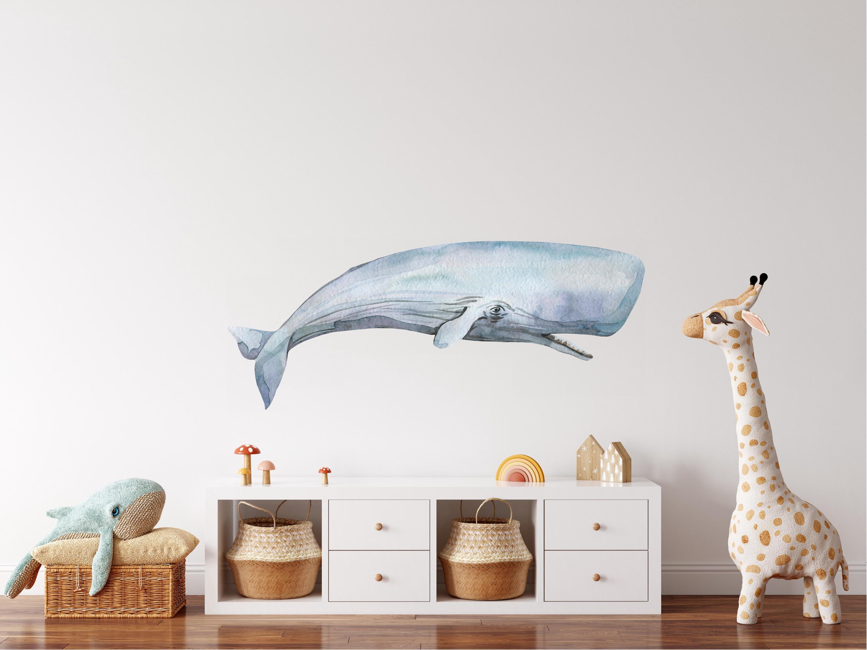 Whimsical Sperm Whale Wall Decal #2 Sticker Removable | Ocean Sea Whale Nursery Decor | Repositionable Fabric Decal | Peel and Stick