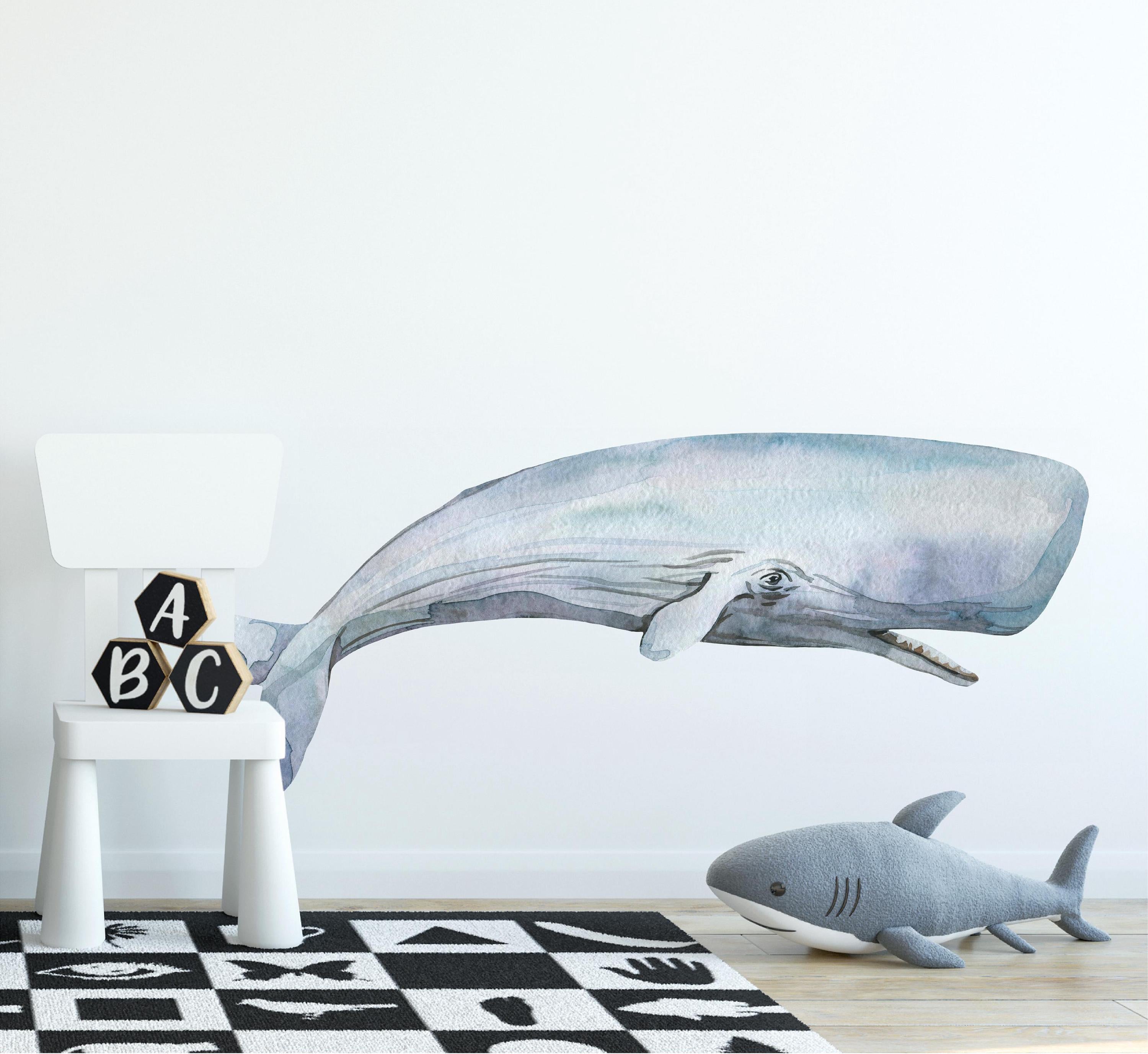 Whimsical Sperm Whale Wall Decal #2 Sticker Removable | Ocean Sea Whale Nursery Decor | Repositionable Fabric Decal | Peel and Stick