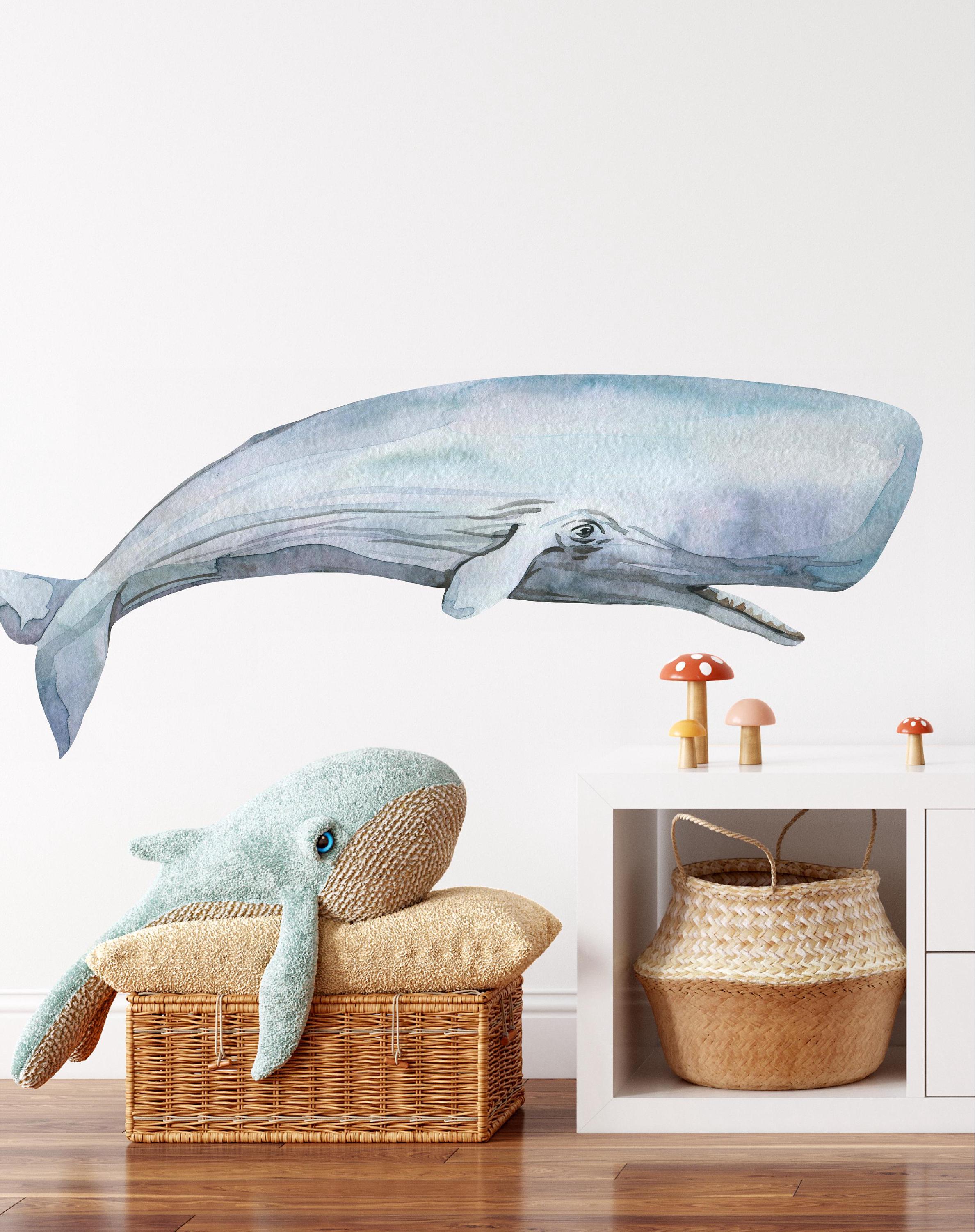 Whimsical Sperm Whale Wall Decal #2 Sticker Removable | Ocean Sea Whale Nursery Decor | Repositionable Fabric Decal | Peel and Stick