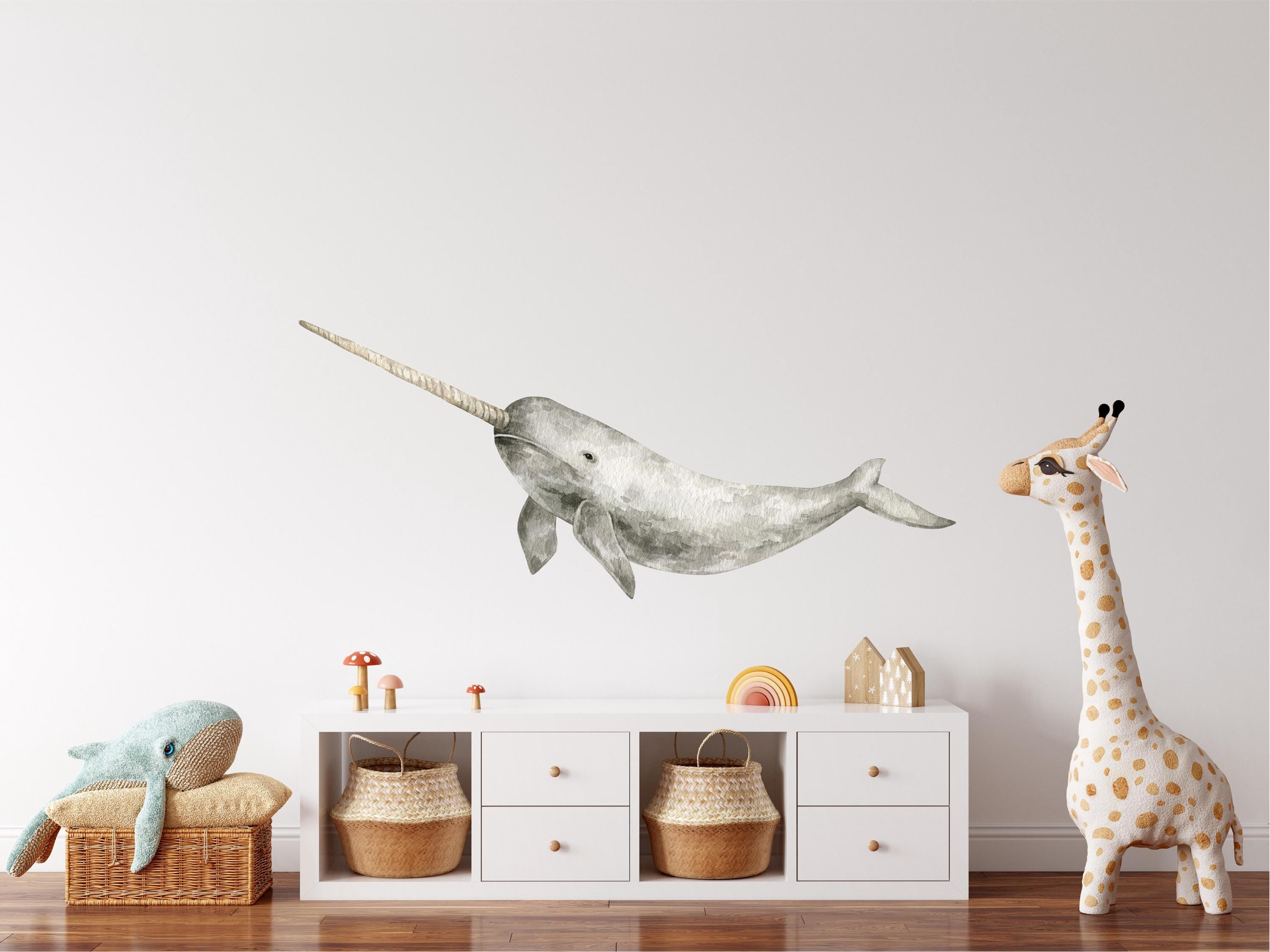 Whimsical Narwhal Fabric Wall Decal - Sea Whale Ocean Animal - Removable Nursery Sticker for Baby Room Decor