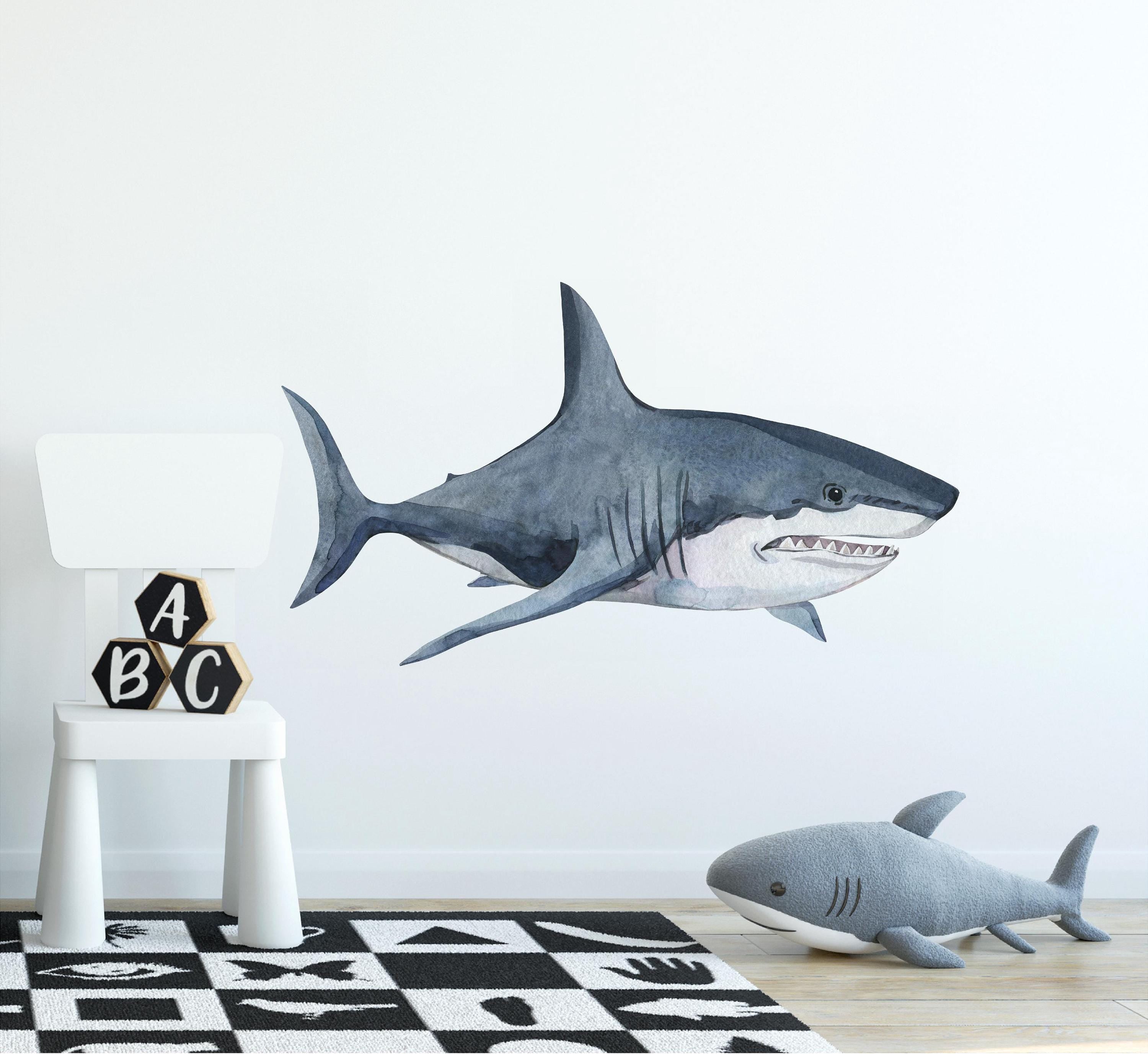 Whimsical Ocean Great White Shark Wall Decal Sticker Removable | Sea Nursery Decor | Repositionable Fabric Decal | Peel and Stick