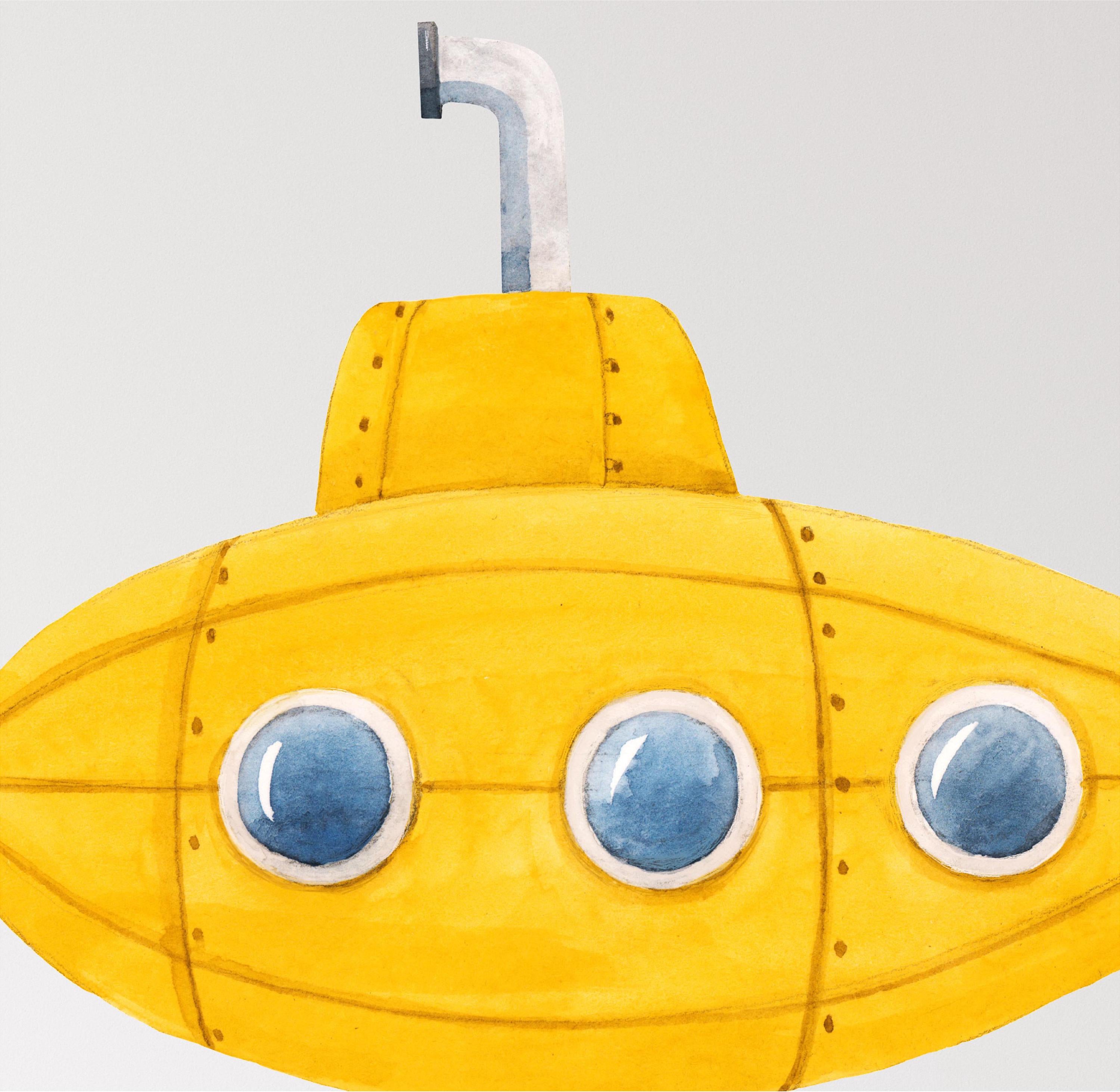 Yellow Submarine Wall Decal Ocean Adventure Wall Sticker Deep Sea Boat Wall Art for Kids Room Nursery Decor
