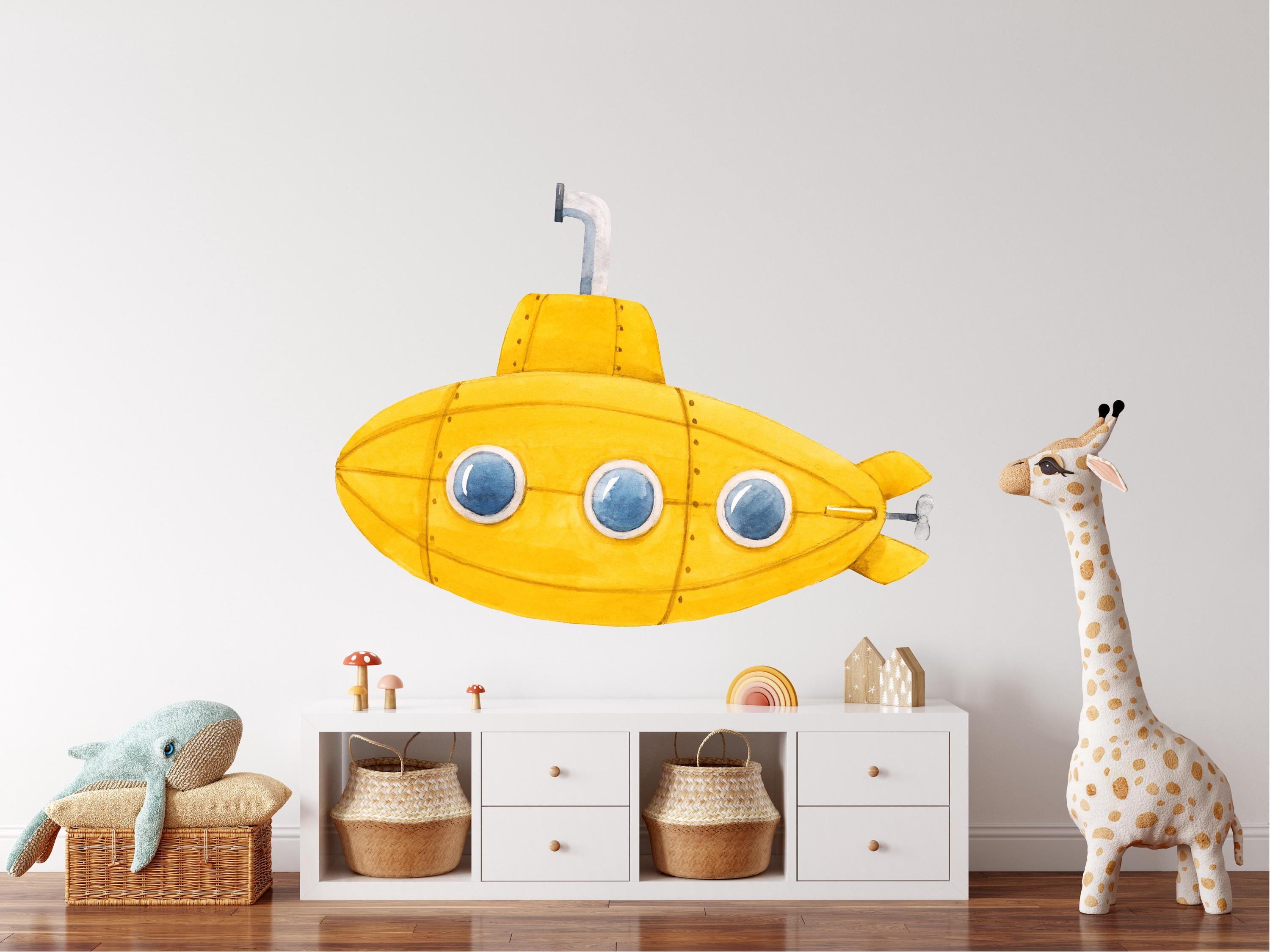 Yellow Submarine Wall Decal Ocean Adventure Wall Sticker Deep Sea Boat Wall Art for Kids Room Nursery Decor