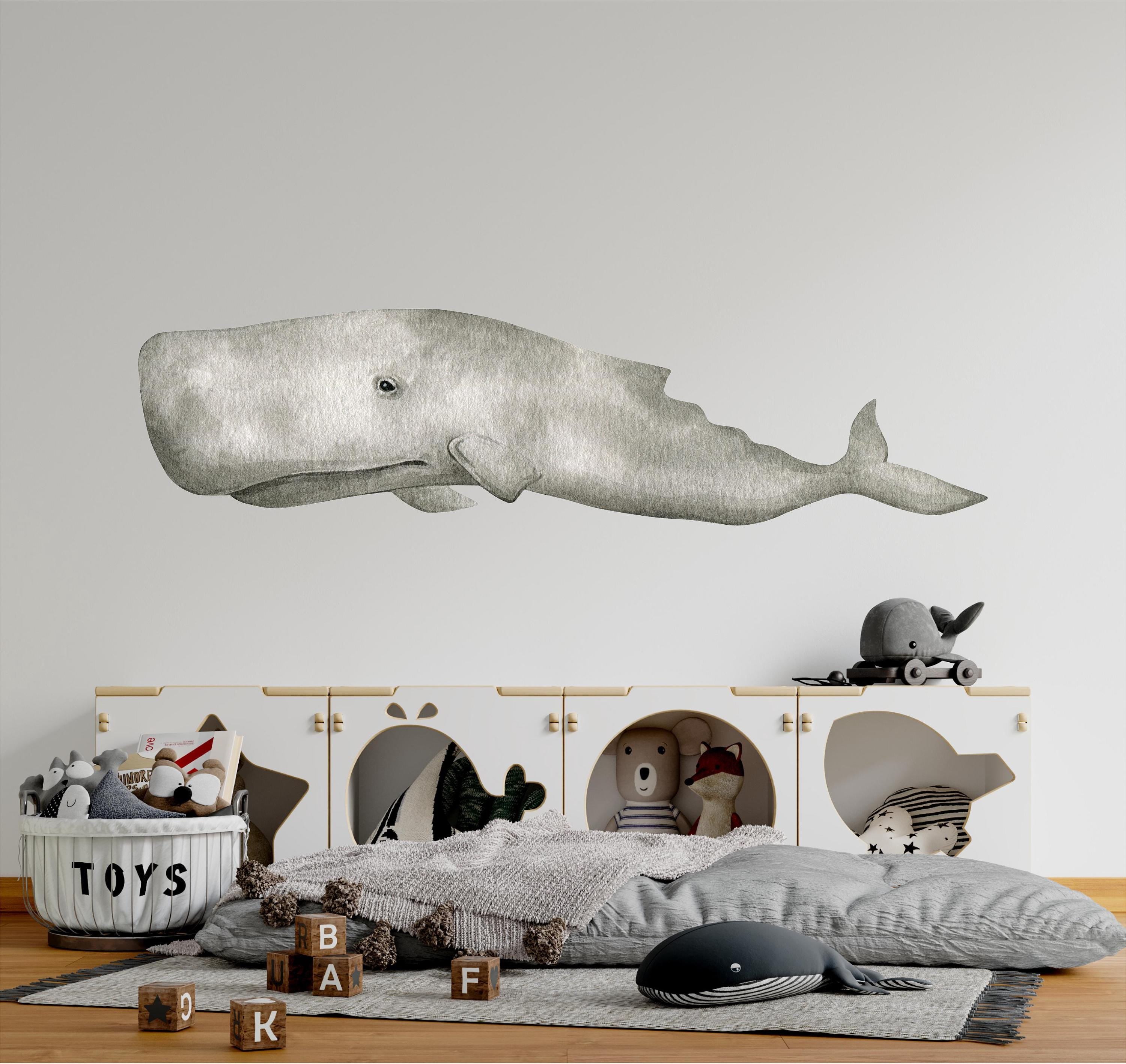 Whimsical Sperm Whale Wall Decal - Ocean Sea Fabric Wall Decals - Removable Nursery Sticker for Baby Room Decor