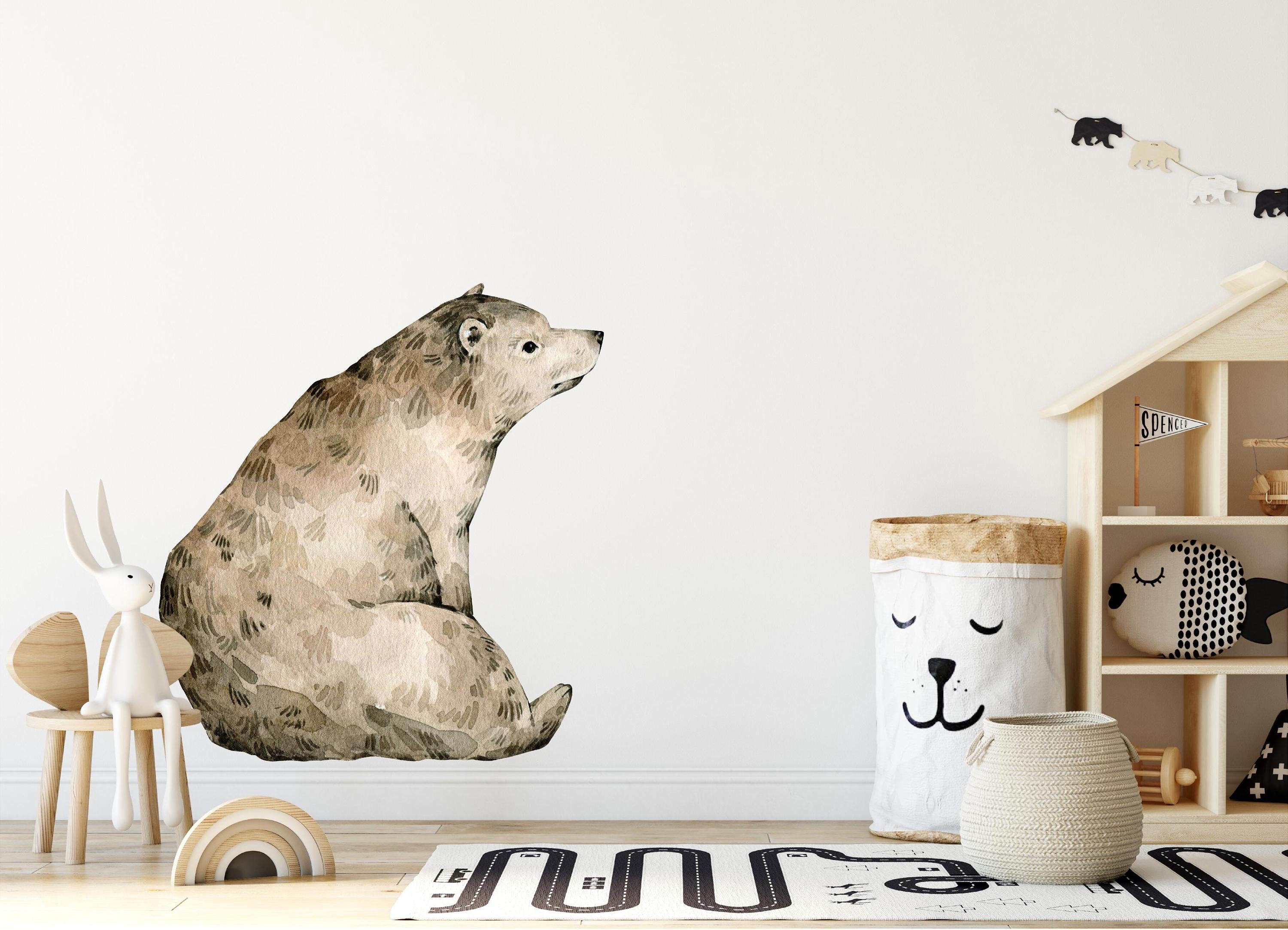 Whimsical Bear Cub Wall Decal Woodland Forest Animal Wildlife Baby Bear Removable Peel and Stick Fabric Nursery Decor