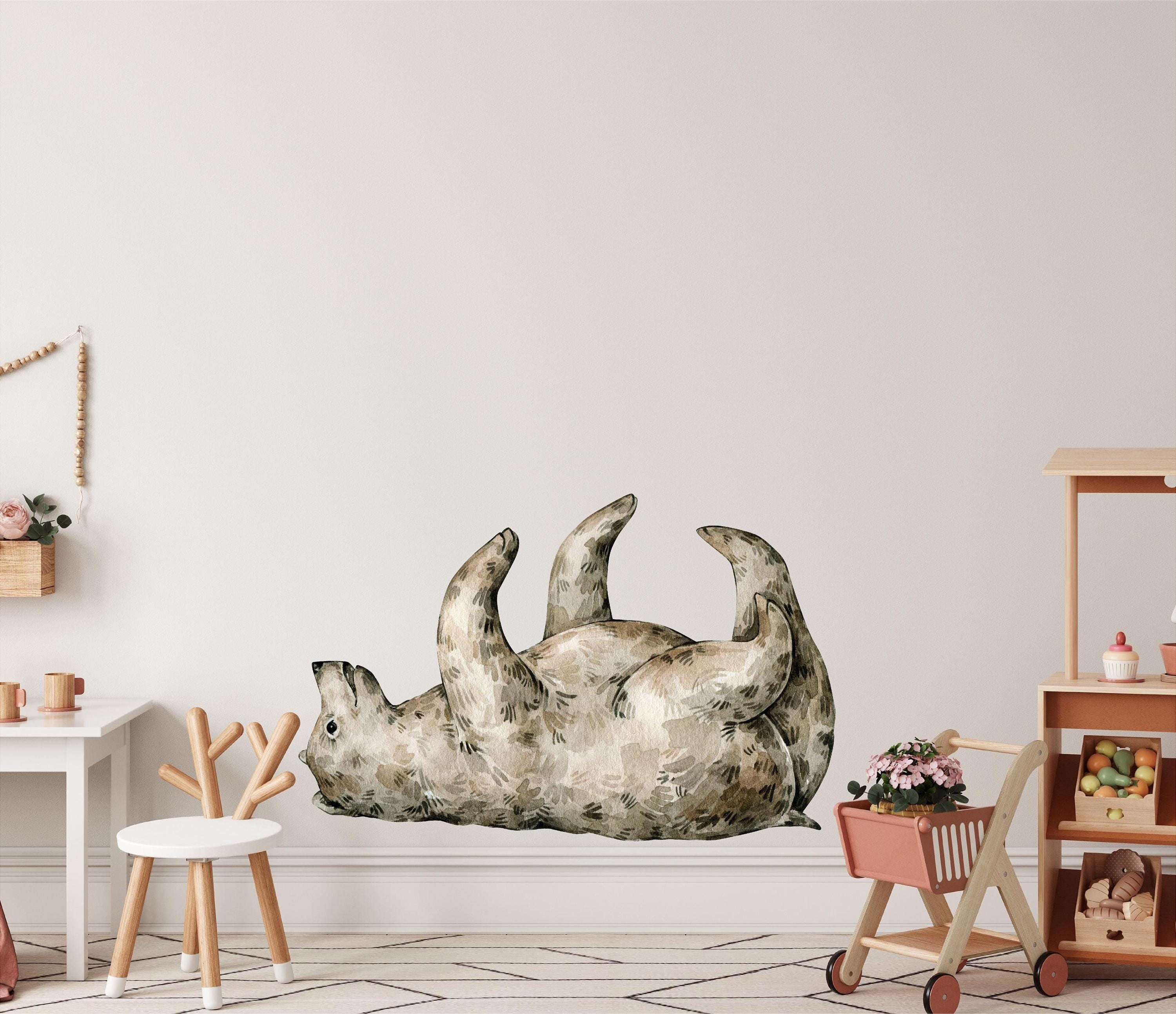 Whimsical Bear Cub Wall Decal Woodland Forest Animal Wildlife Baby Bear Rolling Over Removable Peel and Stick Fabric Nursery Decor