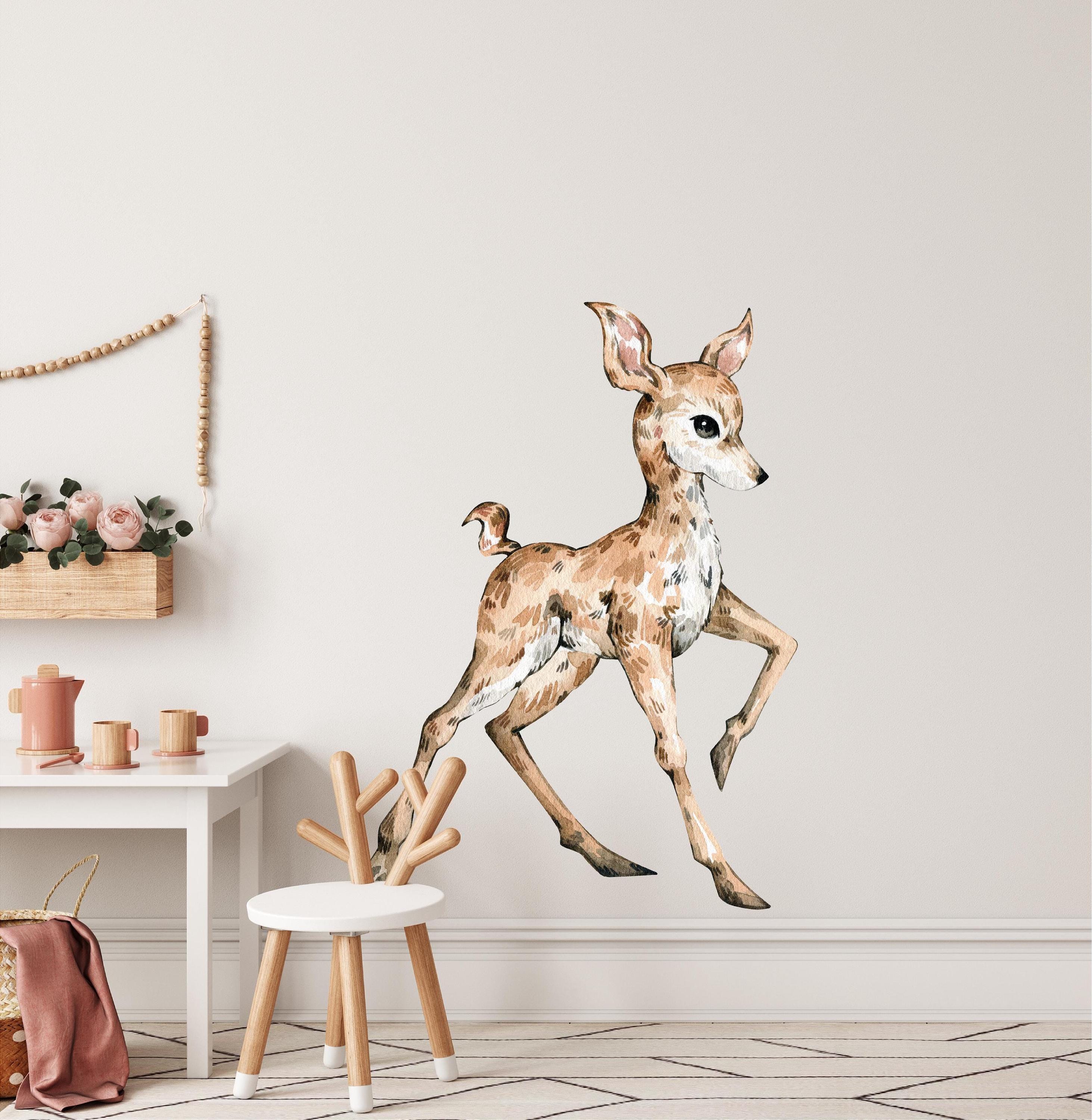 Whimsical Fawn Baby Deer Wall Decal Woodland Forest Animal Wildlife Removable Peel and Stick Fabric Nursery Decor