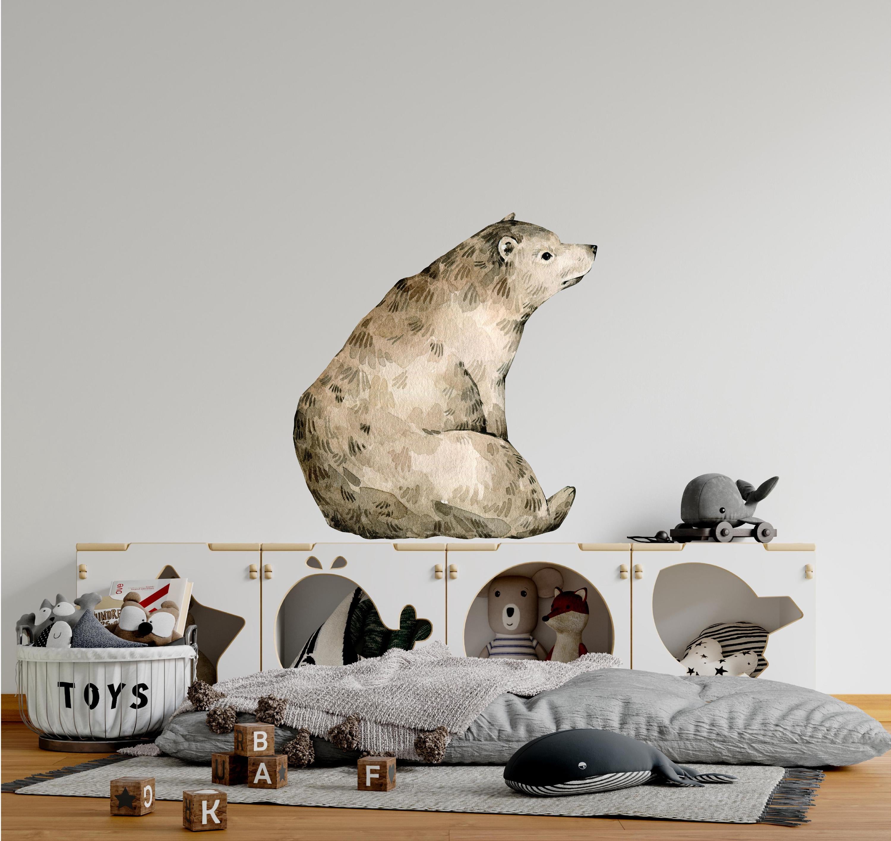 Whimsical Bear Cub Wall Decal Woodland Forest Animal Wildlife Baby Bear Removable Peel and Stick Fabric Nursery Decor