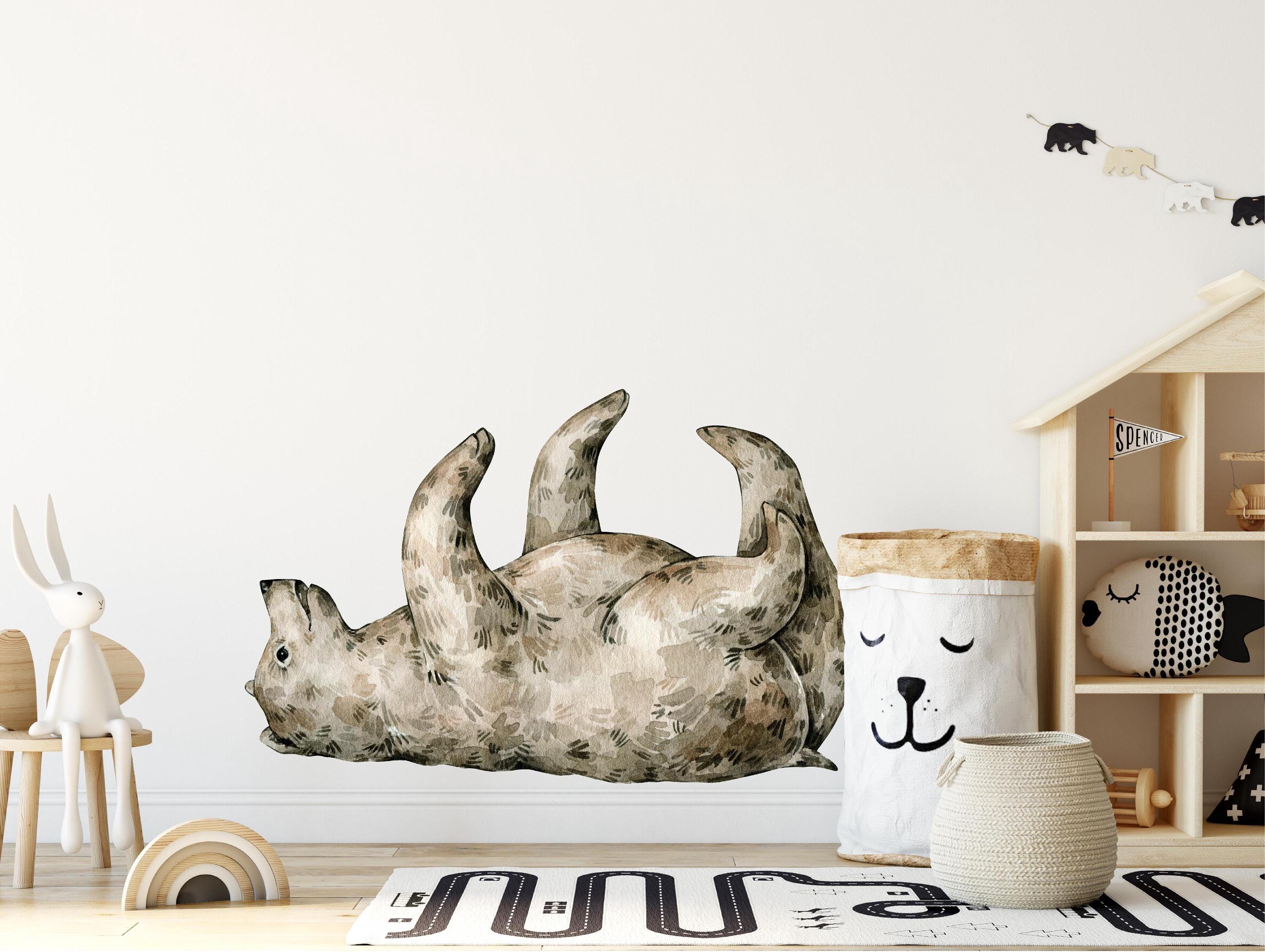 Whimsical Bear Cub Wall Decal Woodland Forest Animal Wildlife Baby Bear Rolling Over Removable Peel and Stick Fabric Nursery Decor