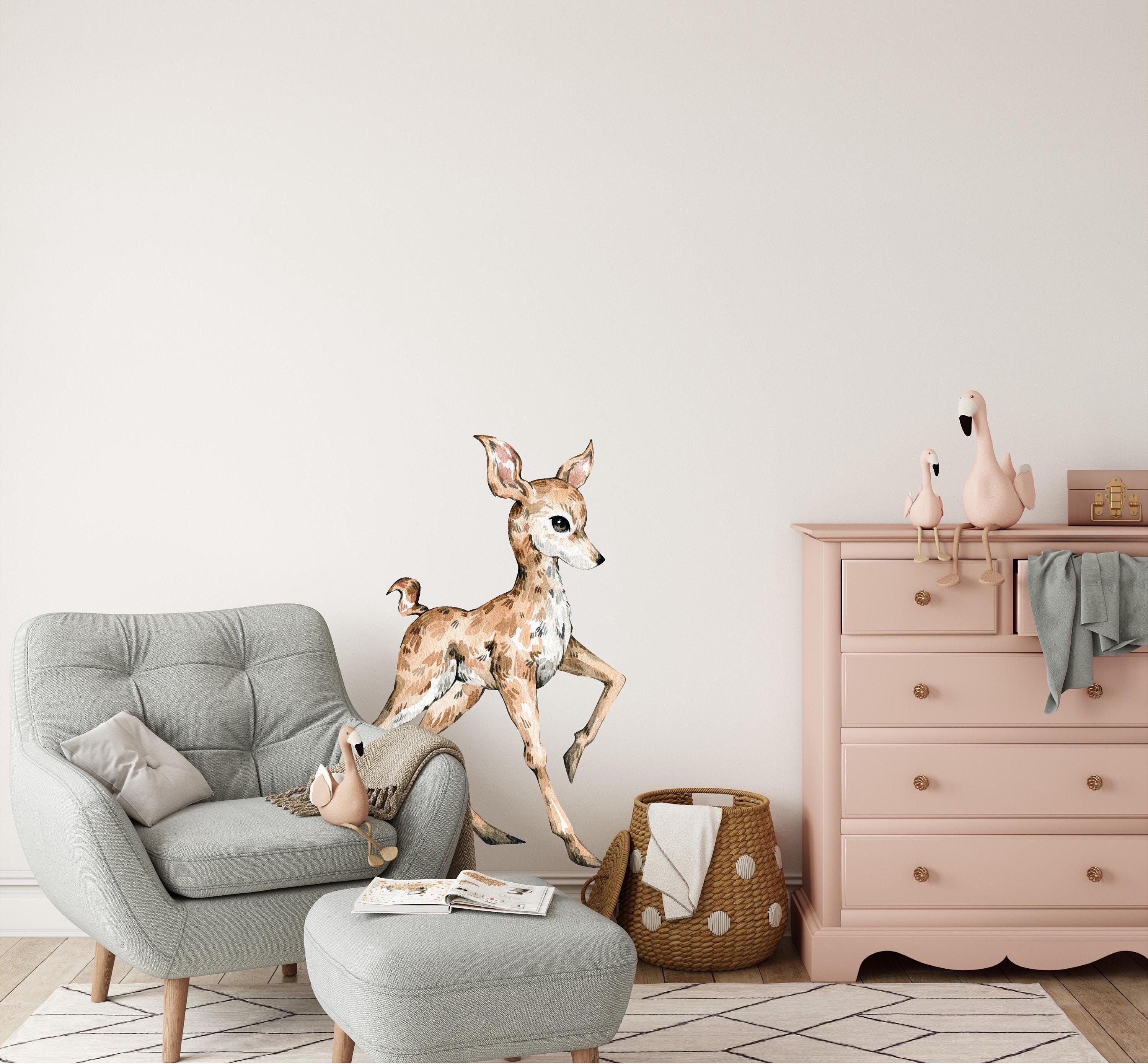 Whimsical Fawn Baby Deer Wall Decal Woodland Forest Animal Wildlife Removable Peel and Stick Fabric Nursery Decor