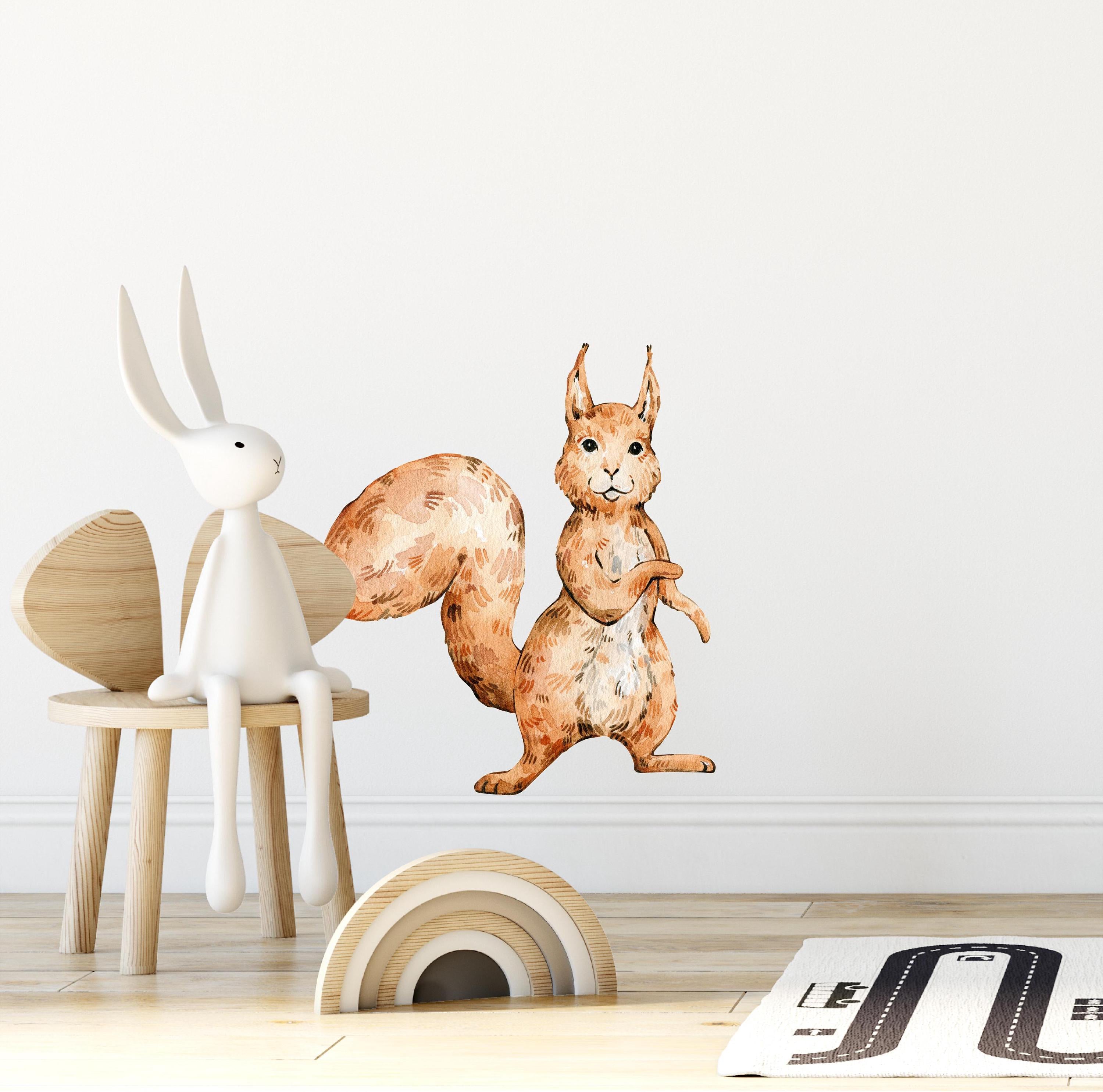 Whimsical Squirrel Forest Animal Wall Decal Woodland Wildlife Removable Peel and Stick Fabric Nursery Decor