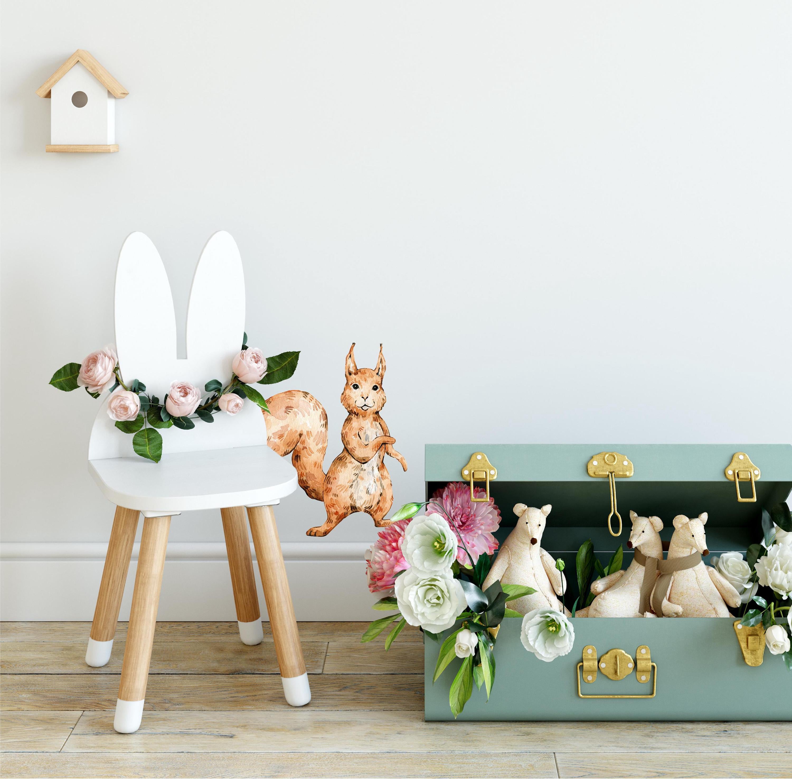 Whimsical Squirrel Forest Animal Wall Decal Woodland Wildlife Removable Peel and Stick Fabric Nursery Decor