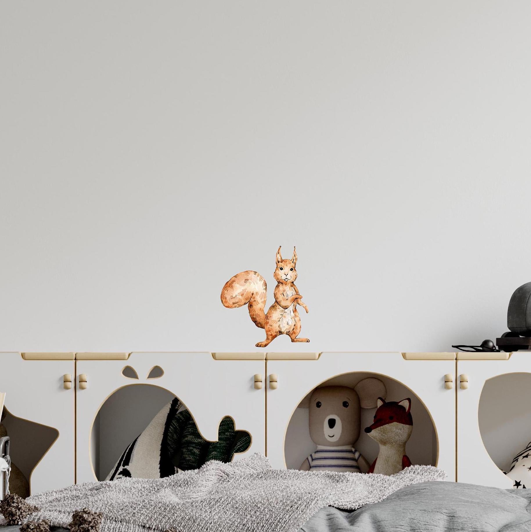 Whimsical Squirrel Forest Animal Wall Decal Woodland Wildlife Removable Peel and Stick Fabric Nursery Decor
