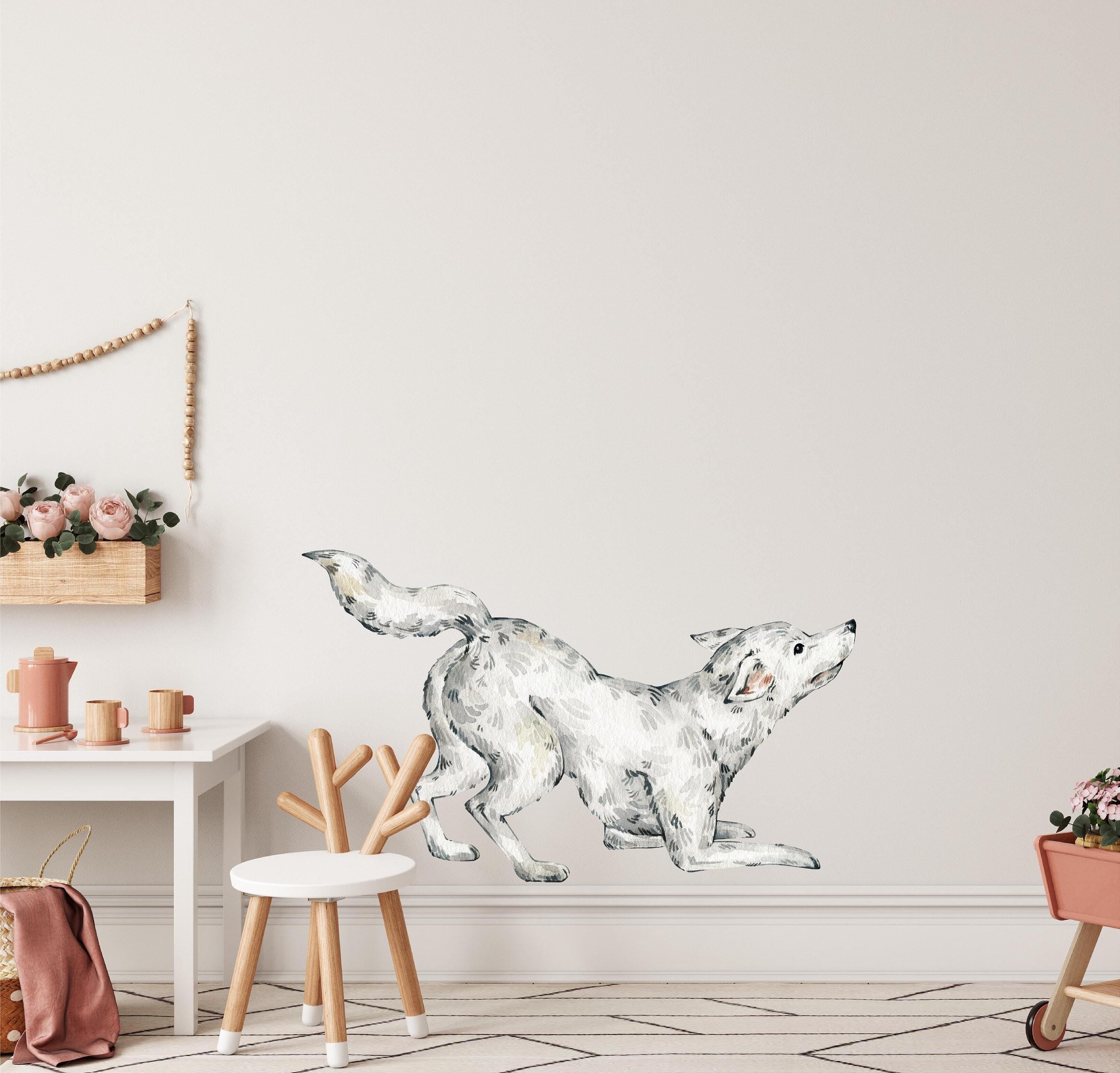 Whimsical Wolf Wall Decal Woodland Forest Animal Wildlife Removable Peel and Stick Fabric Nursery Decor